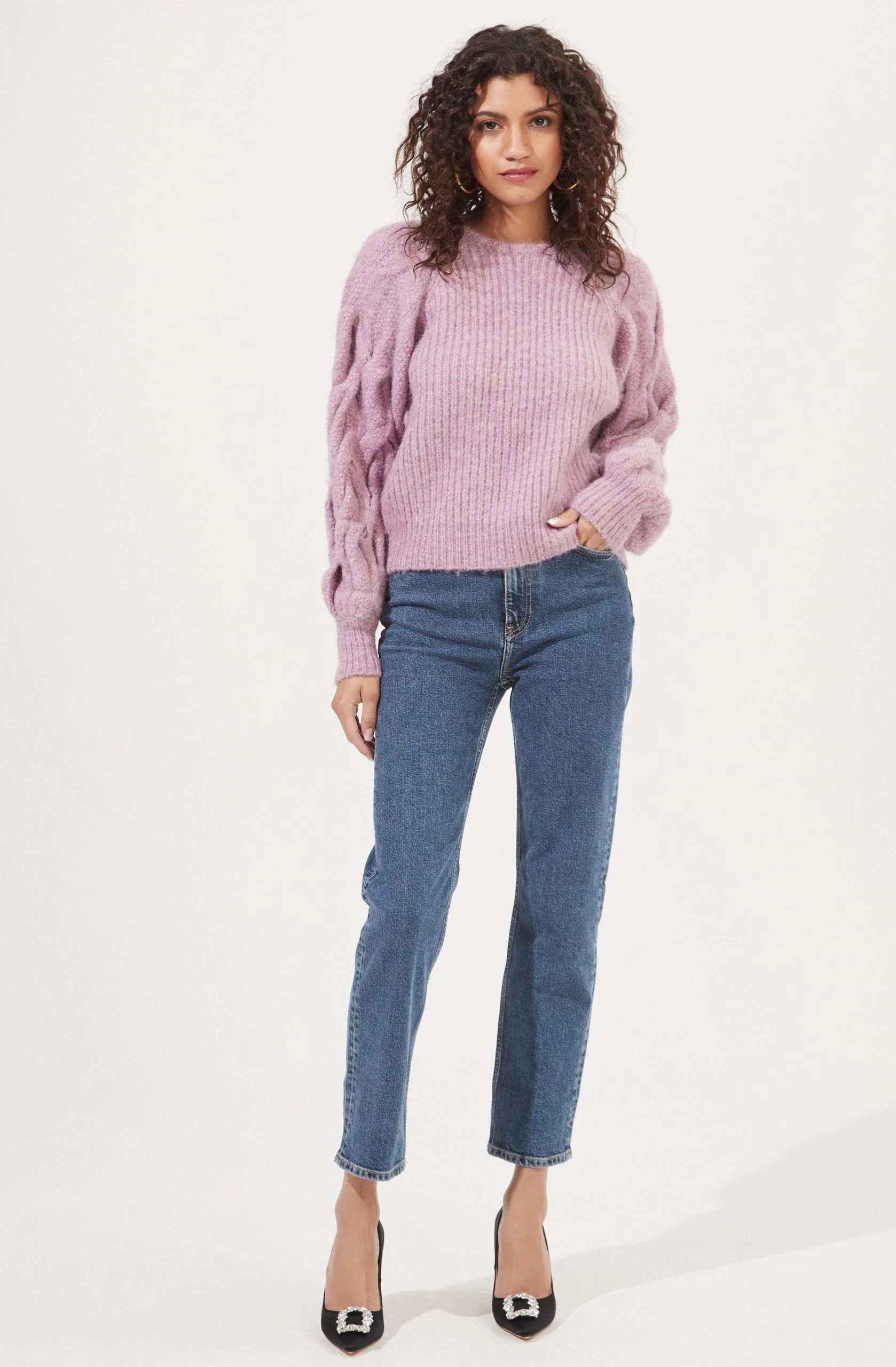 Lizette Cable Knit Statement Sleeve Sweater - Image 4