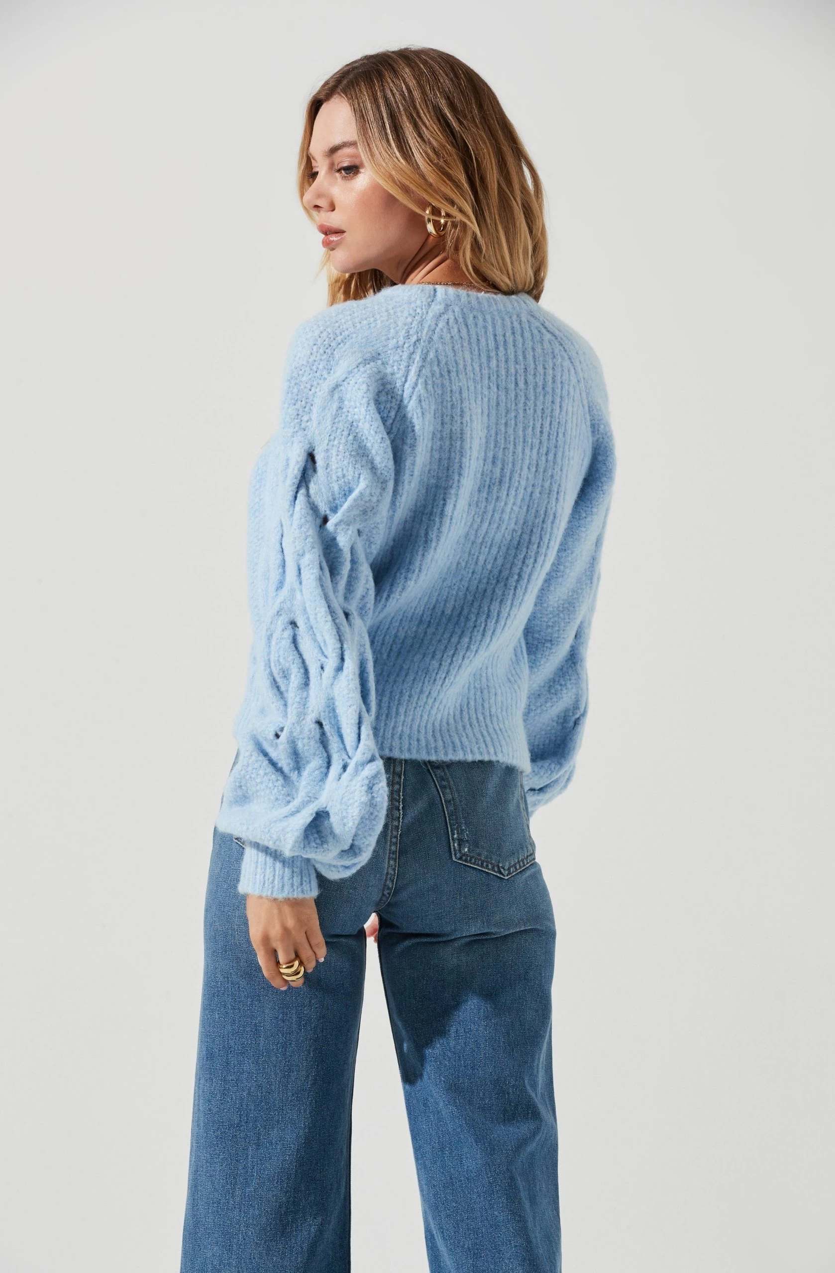 Lizette Cable Knit Statement Sleeve Sweater - Image 10