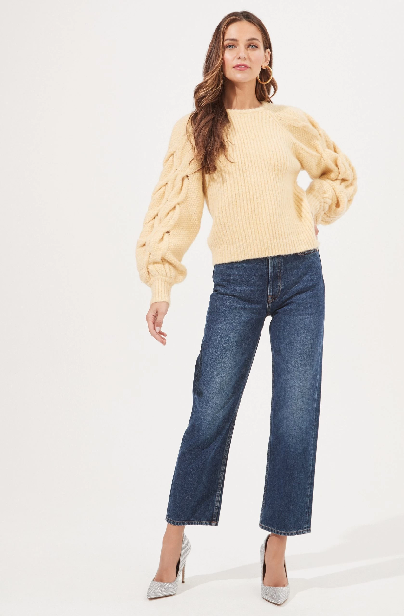 Lizette Cable Knit Statement Sleeve Sweater - Image 14