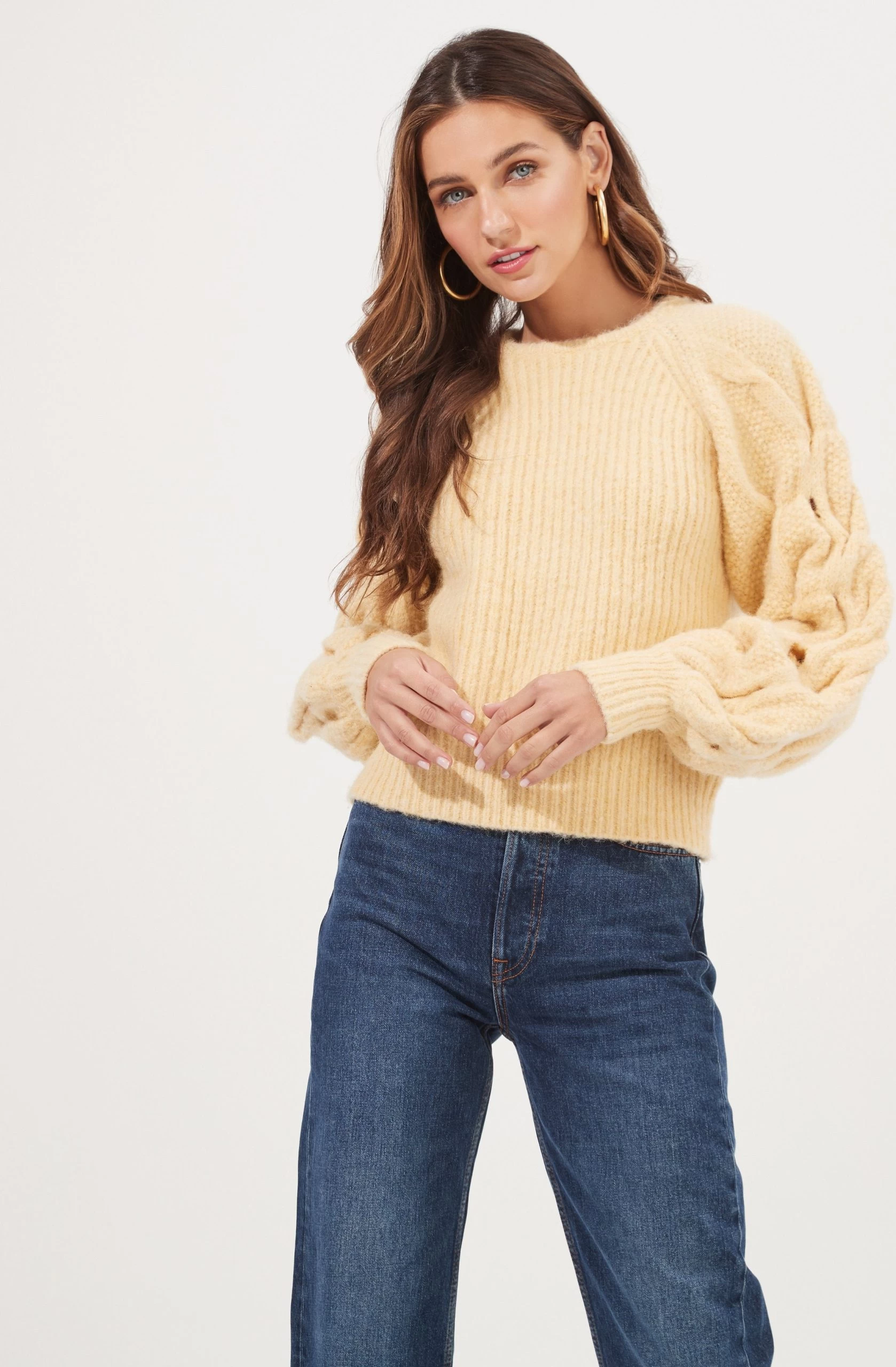 Lizette Cable Knit Statement Sleeve Sweater - Image 11