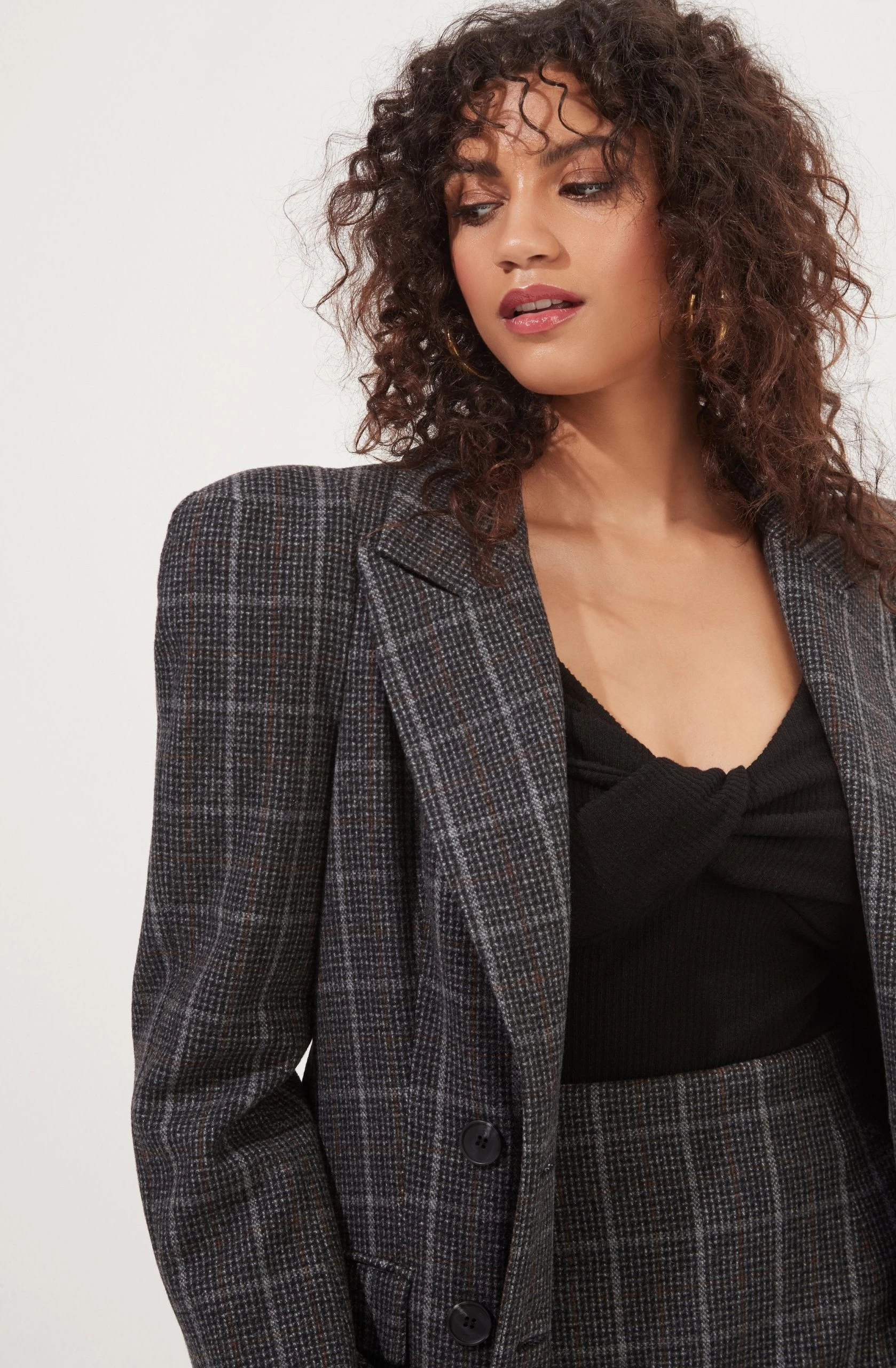 Audrey Plaid Shoulder Pad Longline Coat - Image 2