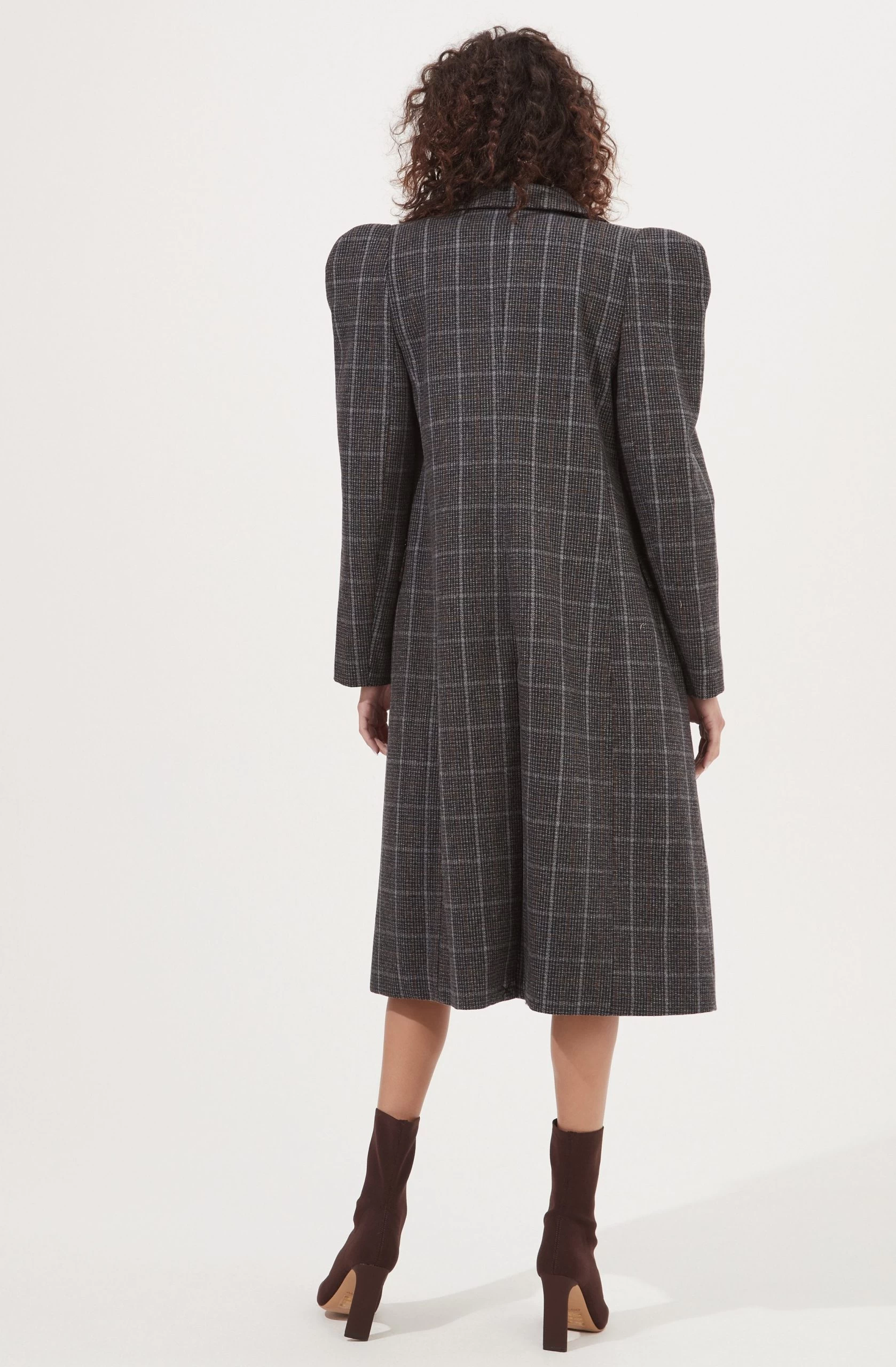 Audrey Plaid Shoulder Pad Longline Coat - Image 3