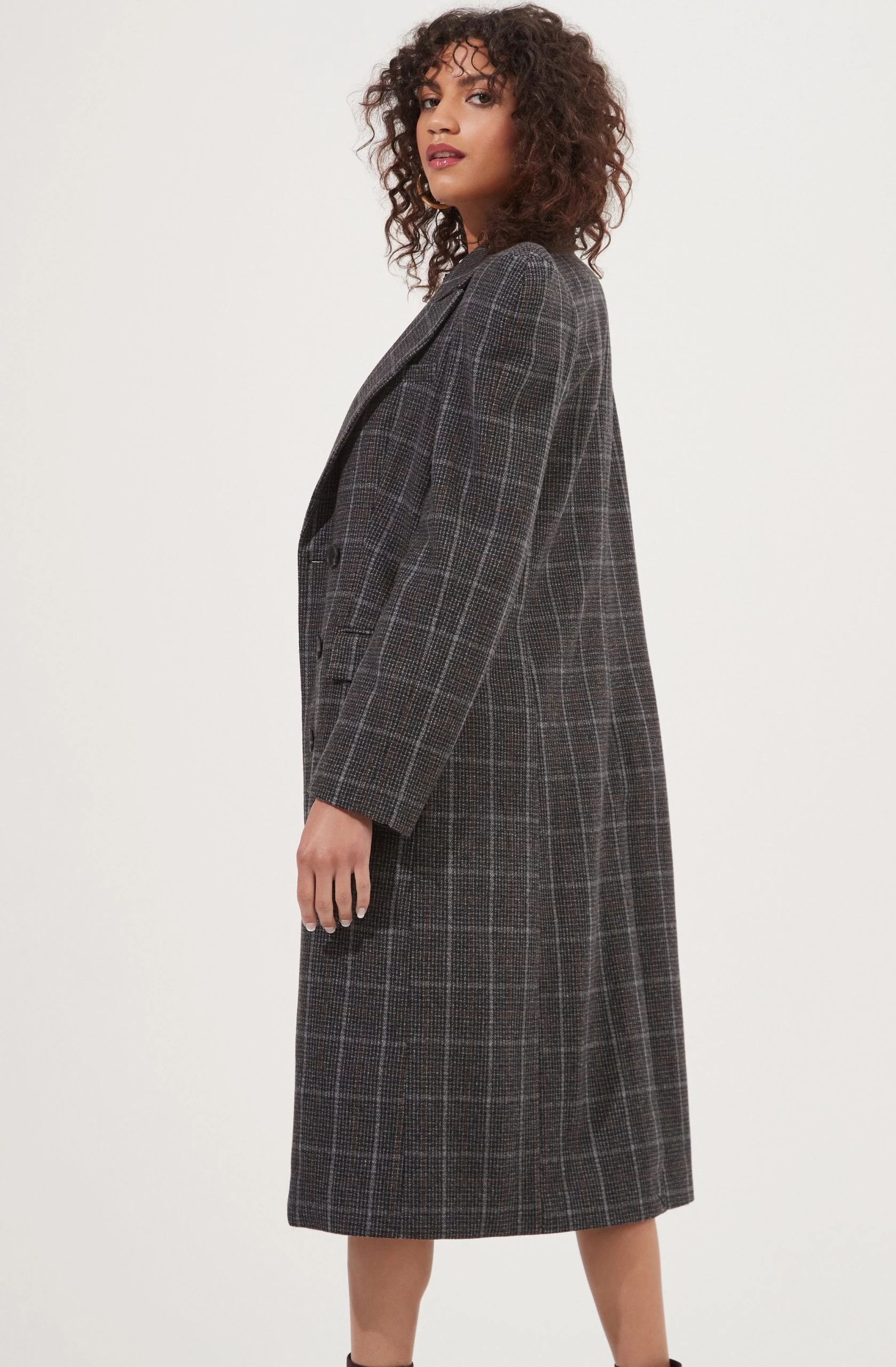 Audrey Plaid Shoulder Pad Longline Coat - Image 4