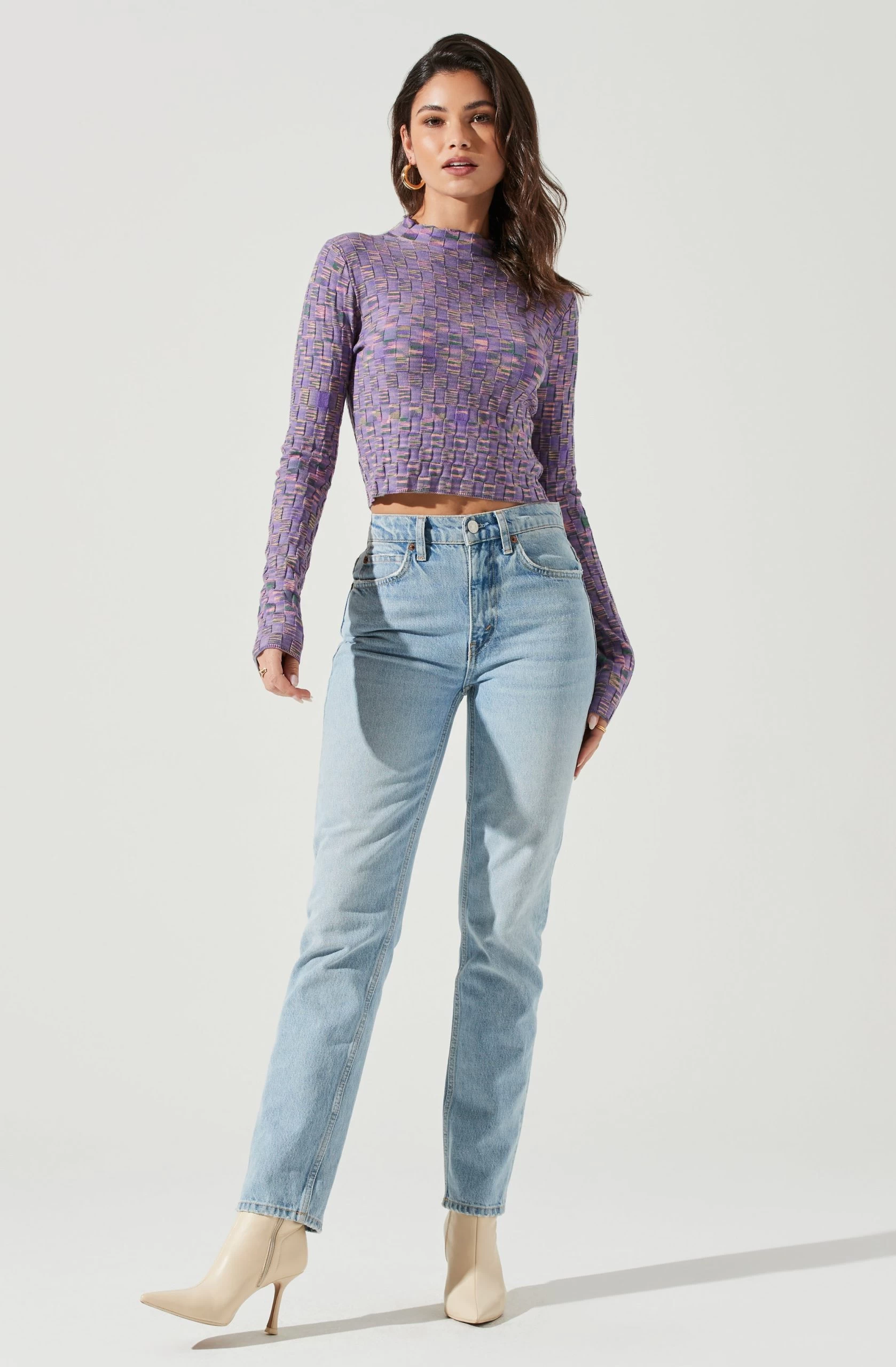 Izzy Marled Checkered Long Sleeve Top - Image 3