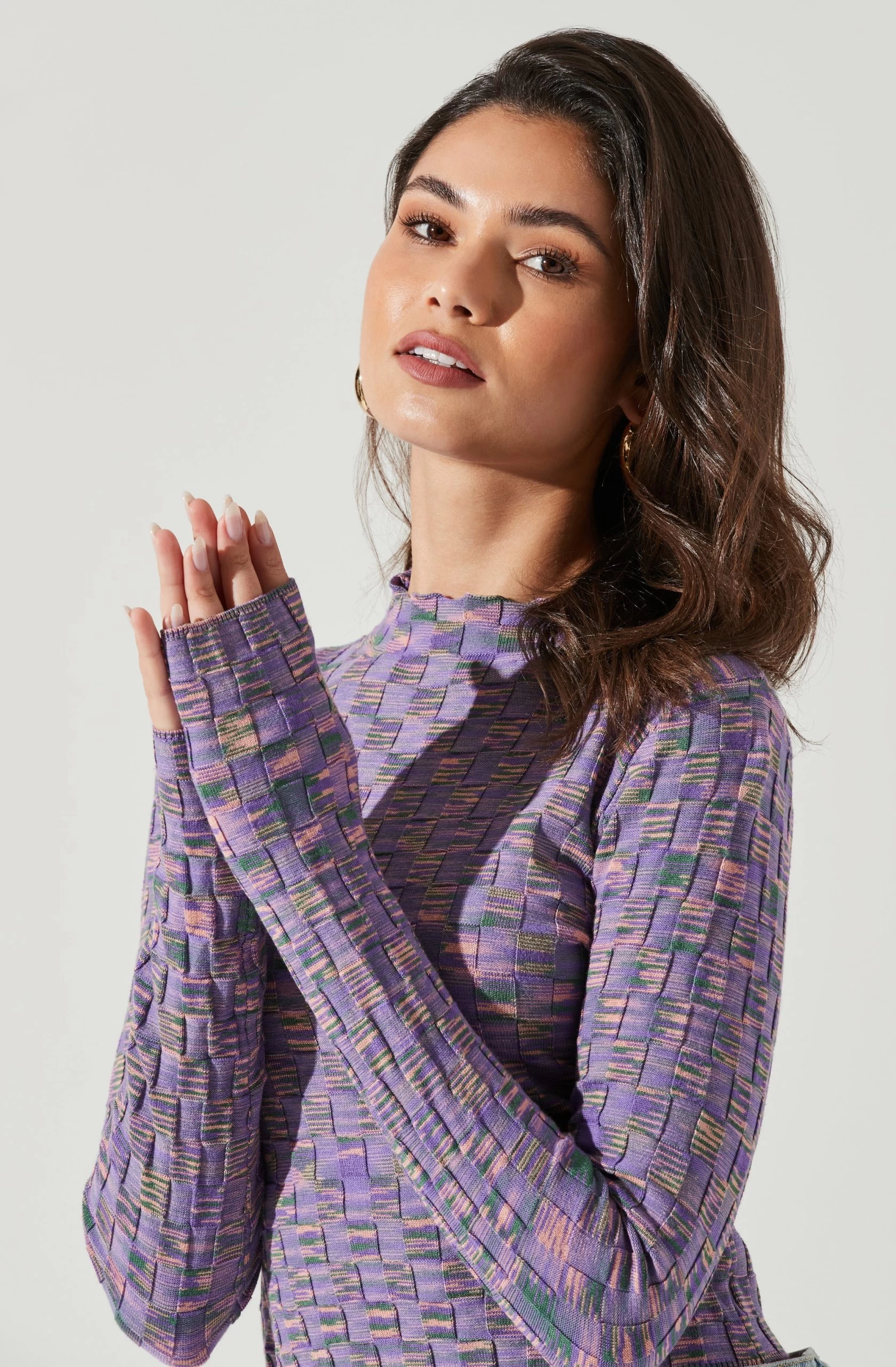 Izzy Marled Checkered Long Sleeve Top - Image 2