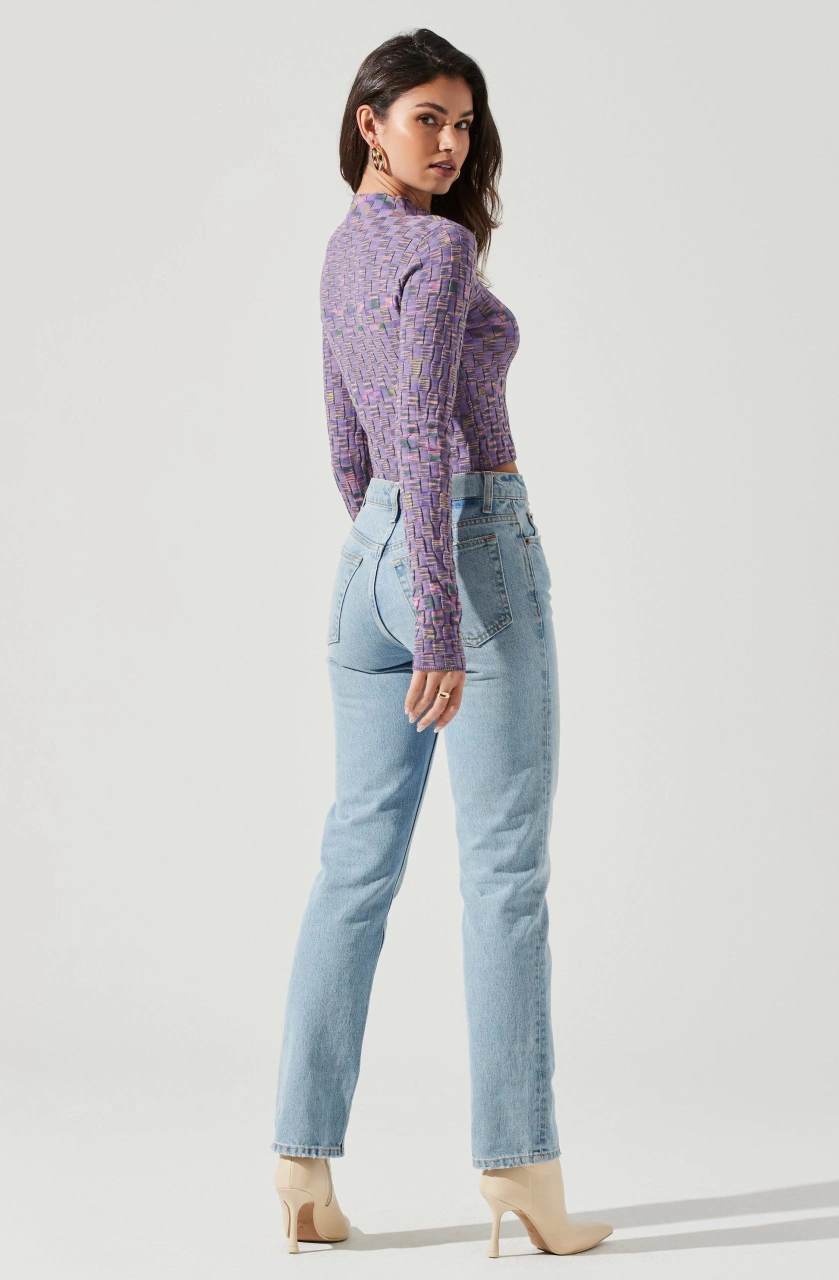 Izzy Marled Checkered Long Sleeve Top - Image 5