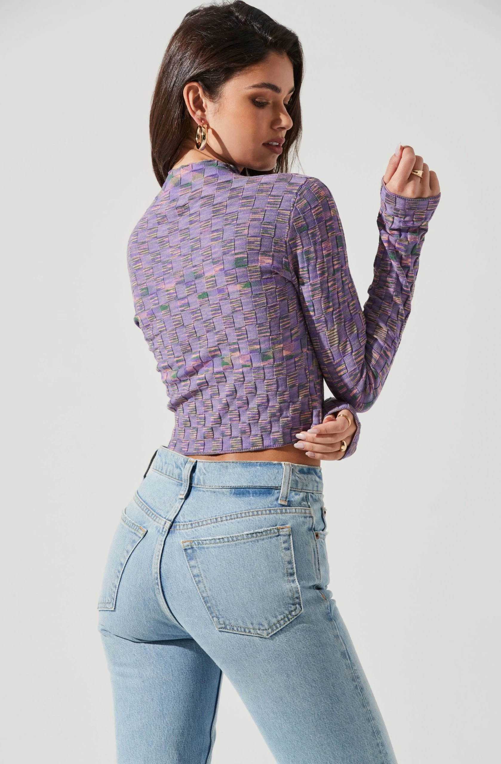 Izzy Marled Checkered Long Sleeve Top - Image 6