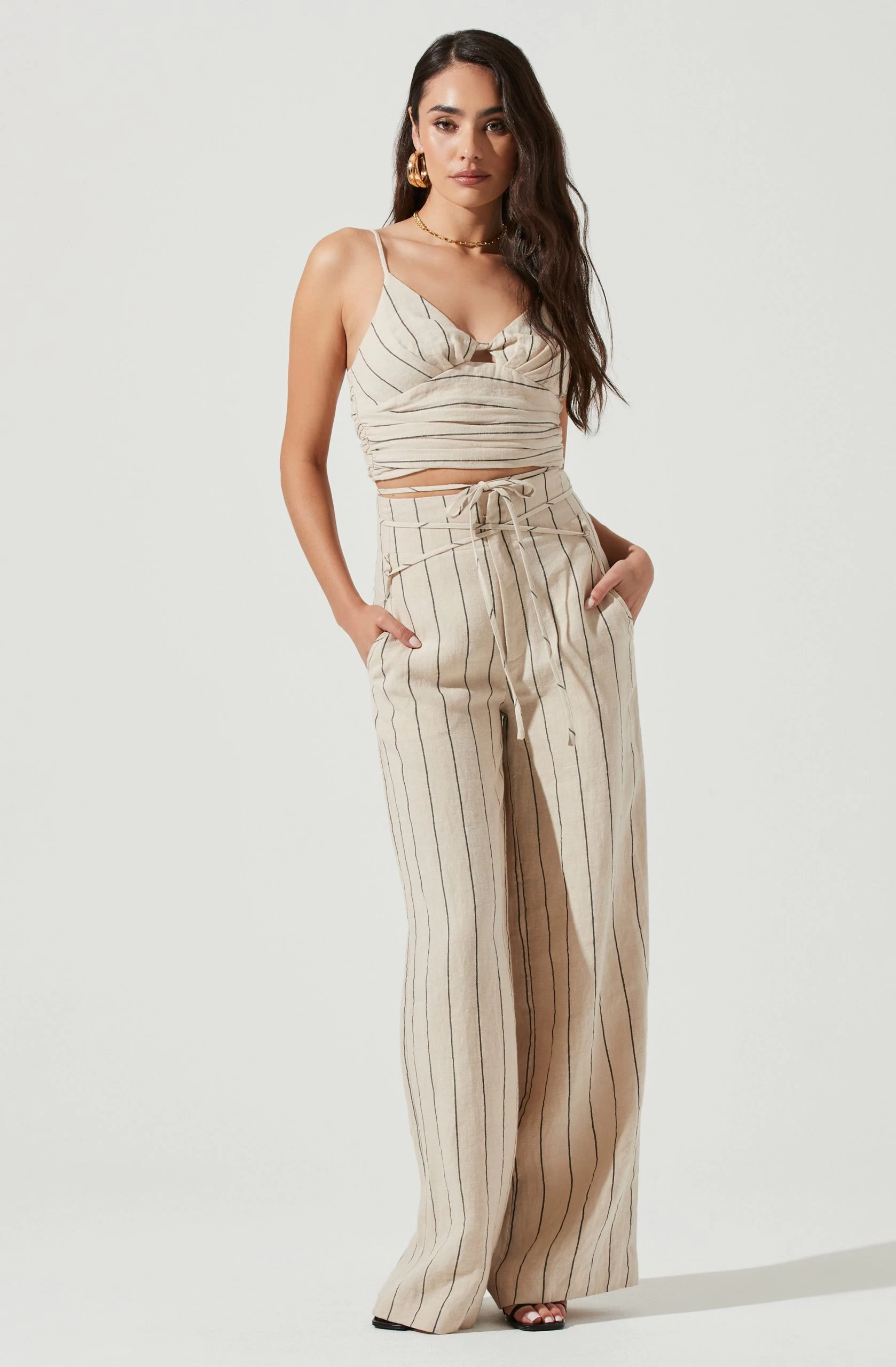 Denair Ruched Pinstripe Crop Top - Image 2