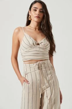 Denair Ruched Pinstripe Crop Top