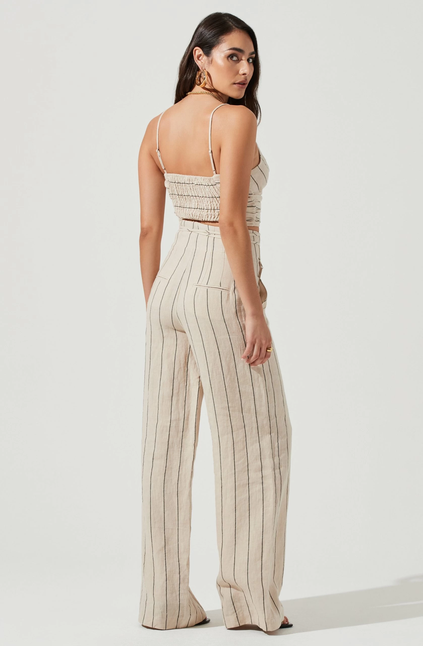 Denair Ruched Pinstripe Crop Top - Image 3