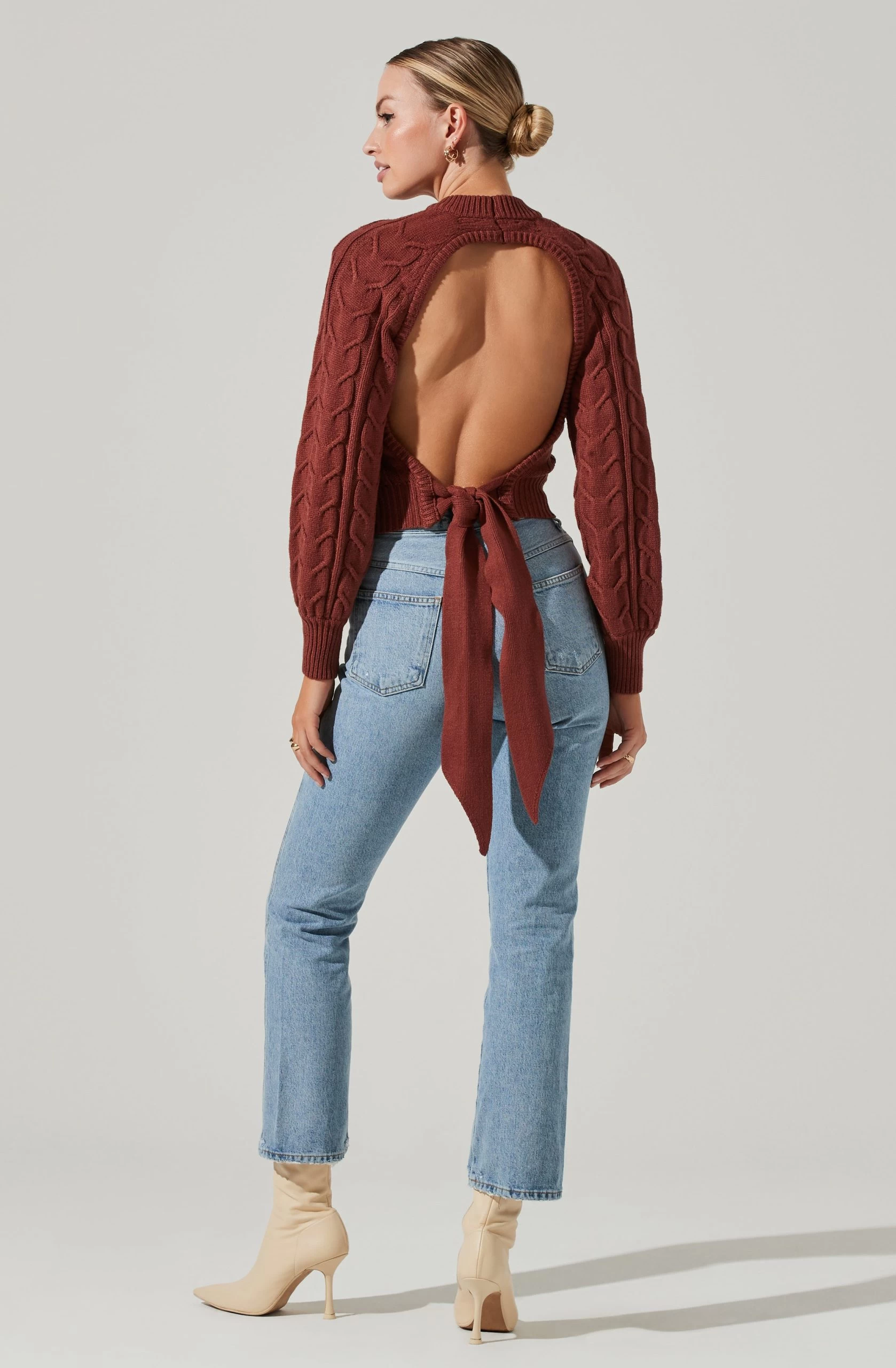 Inez Cable Knit Open Back Sweater - Image 5