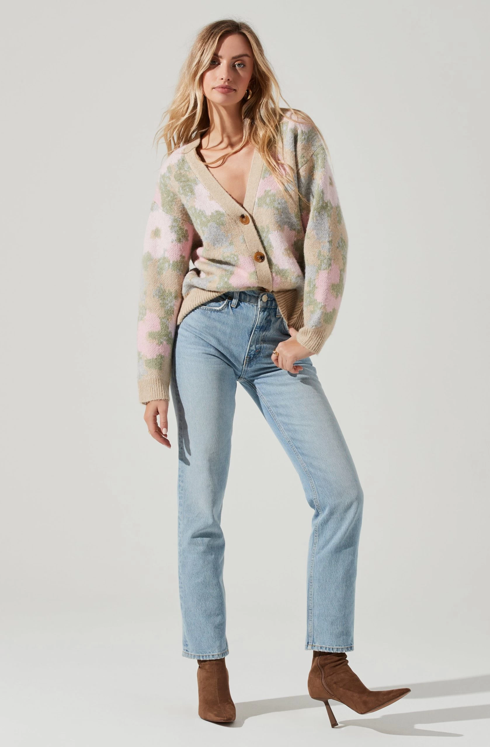 Rosette Floral Contrast Button Cardigan - Image 4