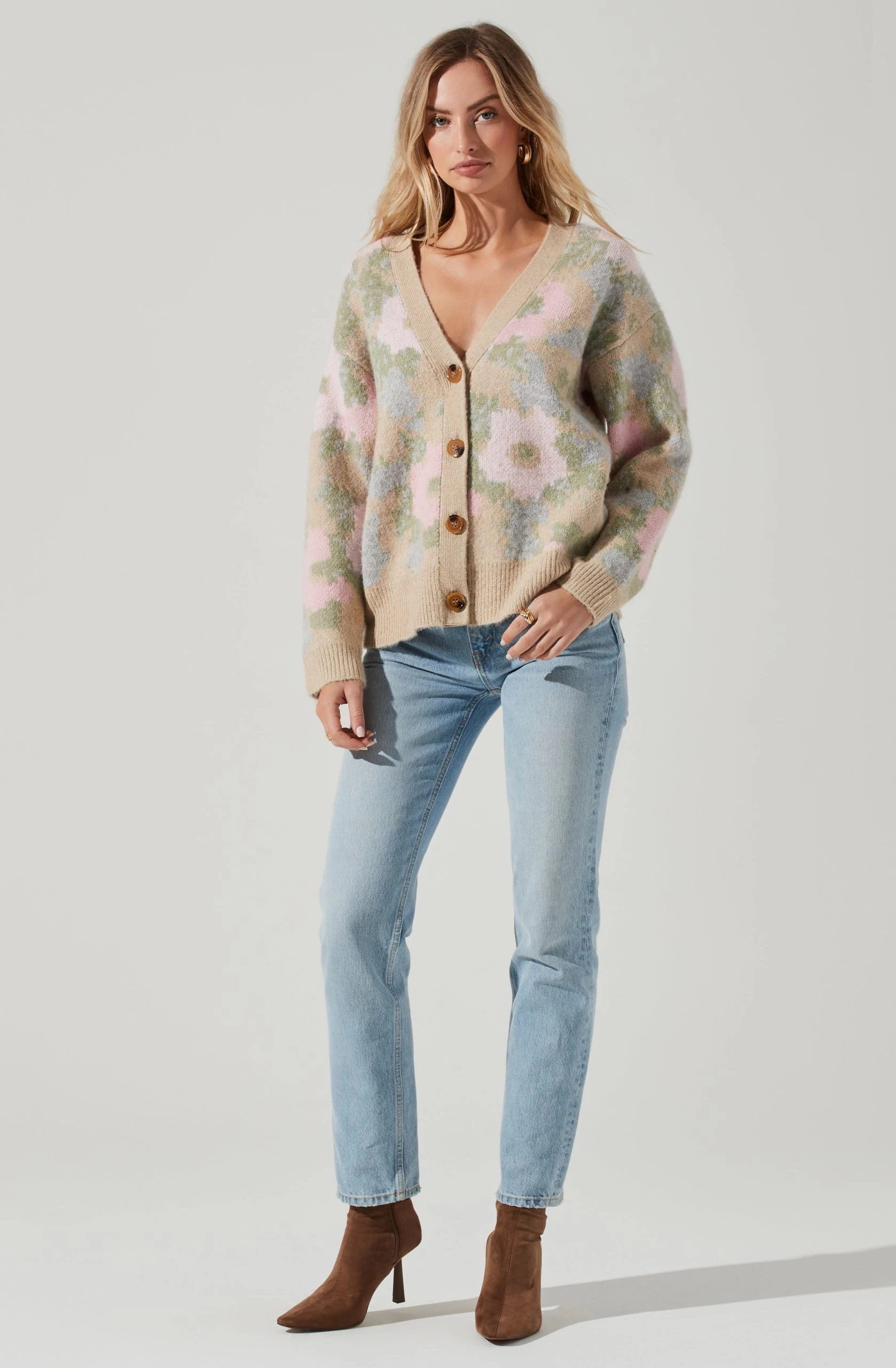 Rosette Floral Contrast Button Cardigan - Image 2