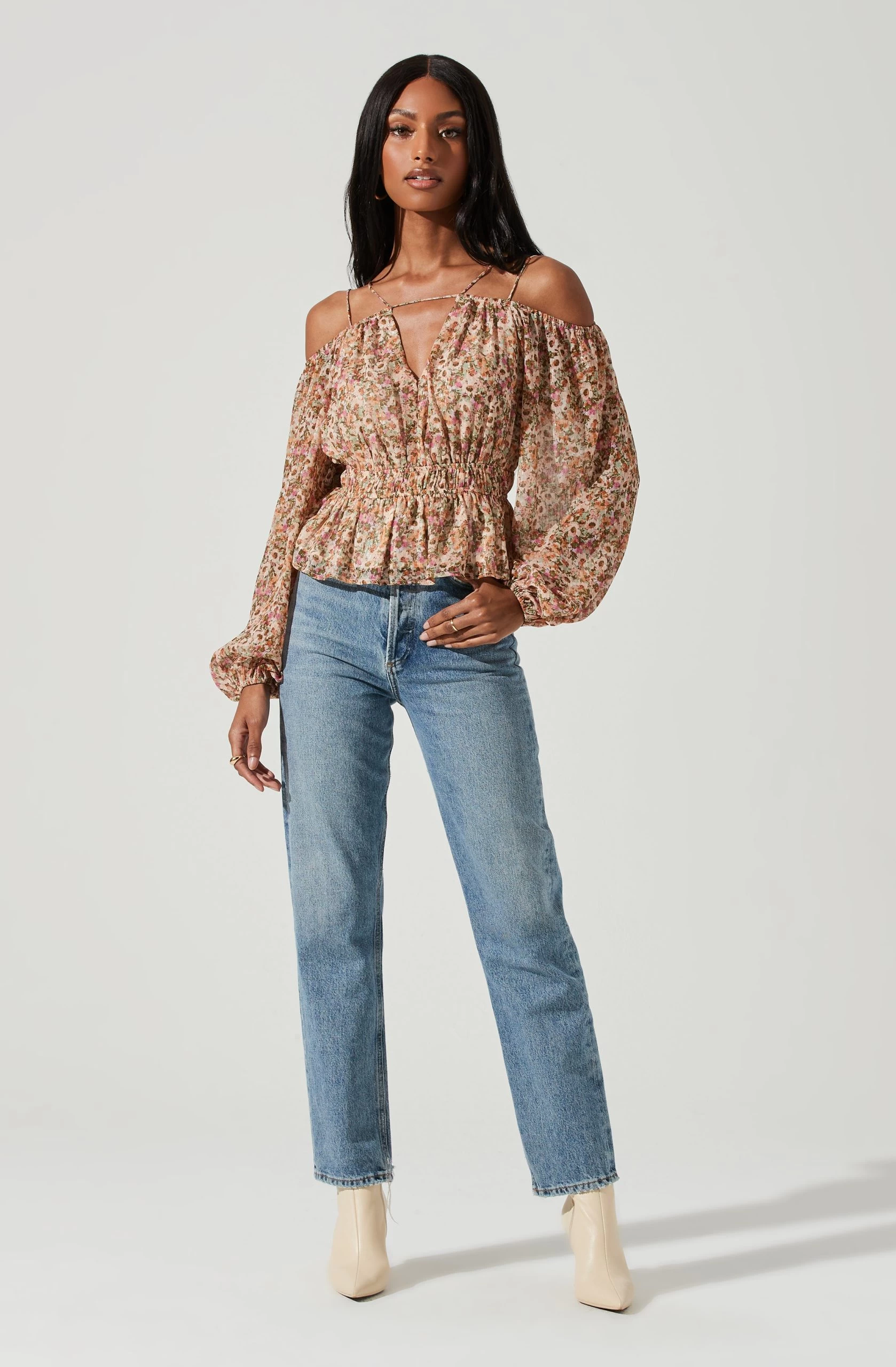 Hart Floral Cold Shoulder Cutout Peplum Top - Image 2