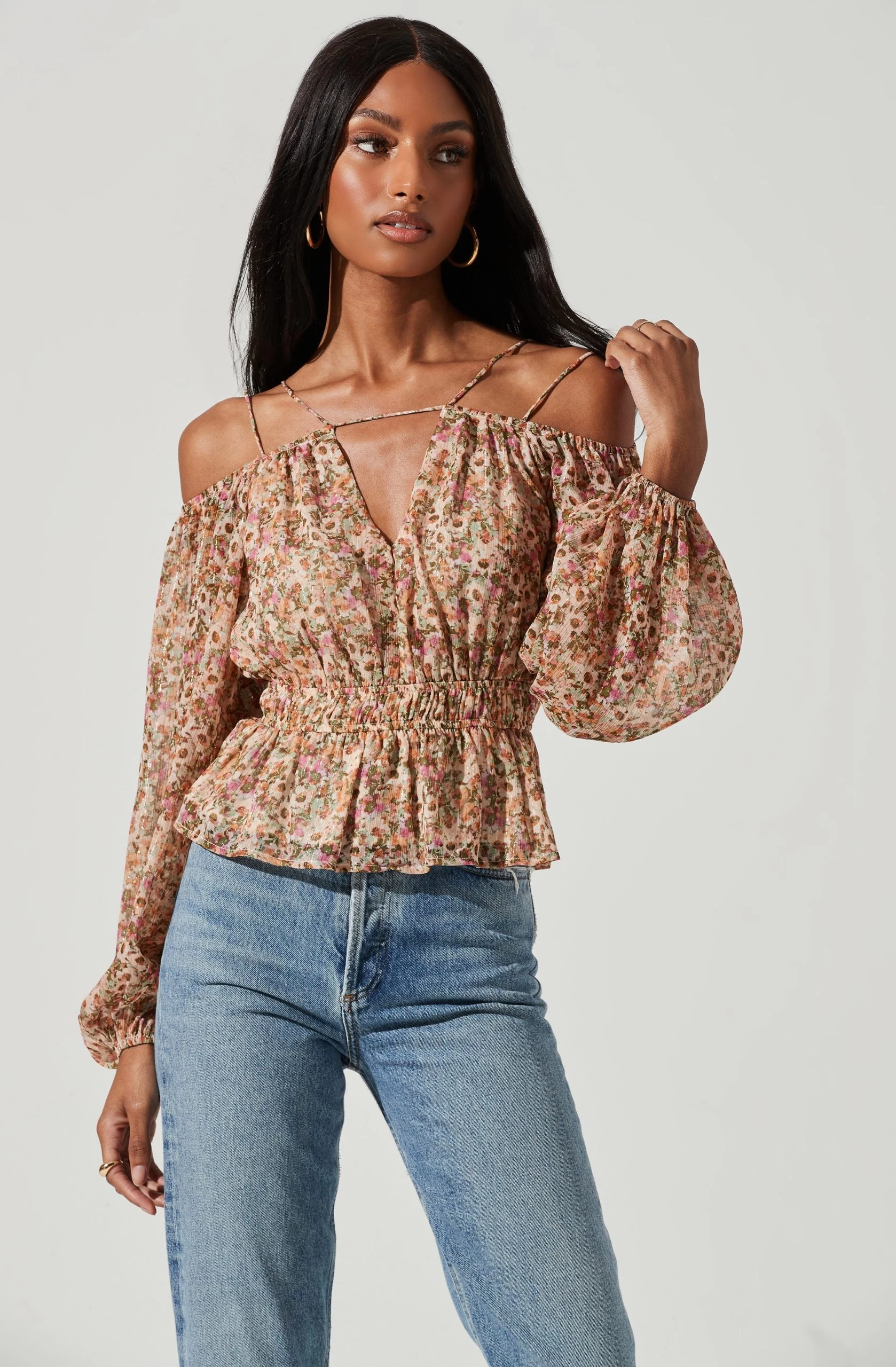 Hart Floral Cold Shoulder Cutout Peplum Top - Image 4