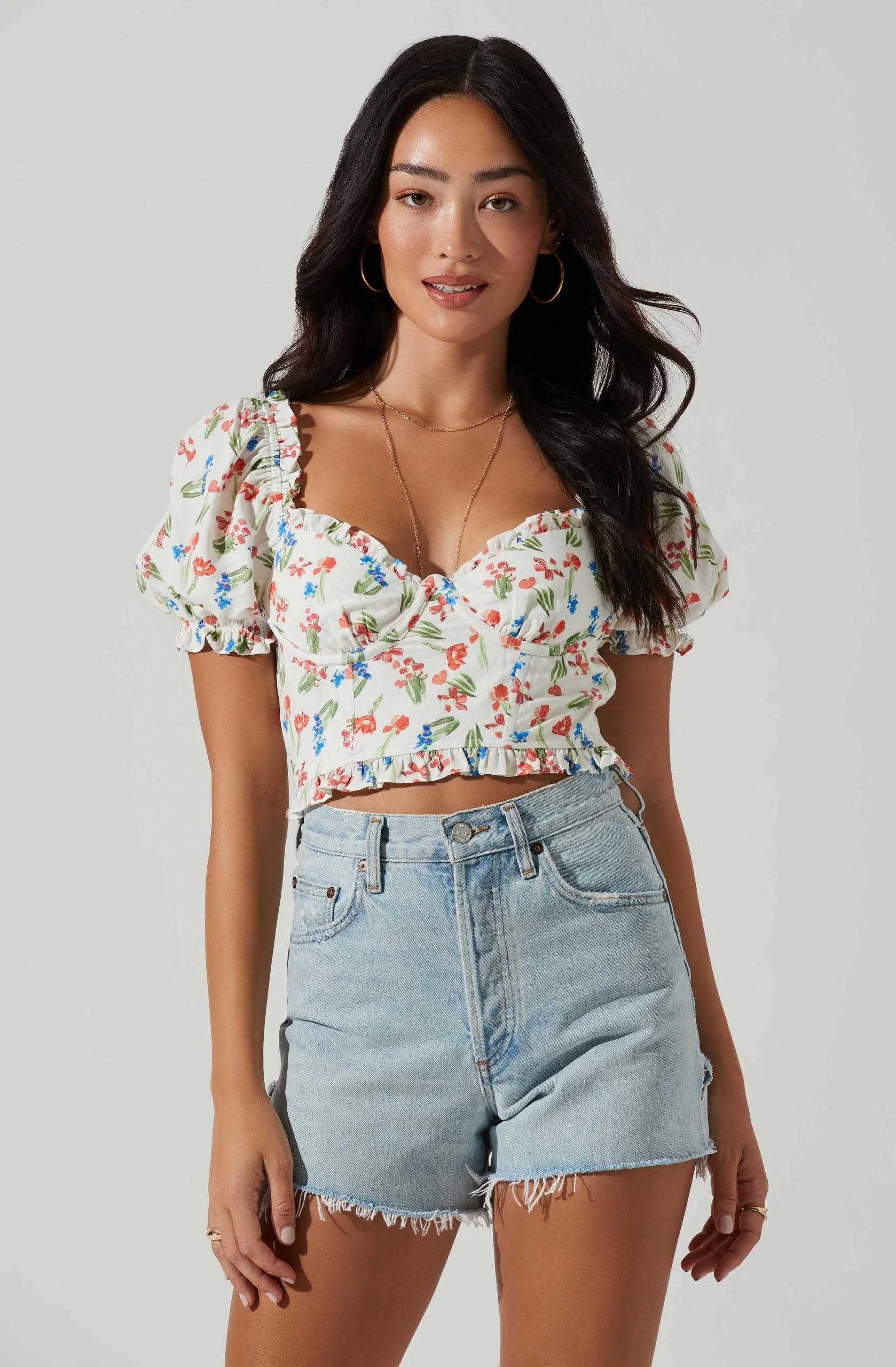 Feronia Floral Sweetheart Puff Sleeve Top - Image 3