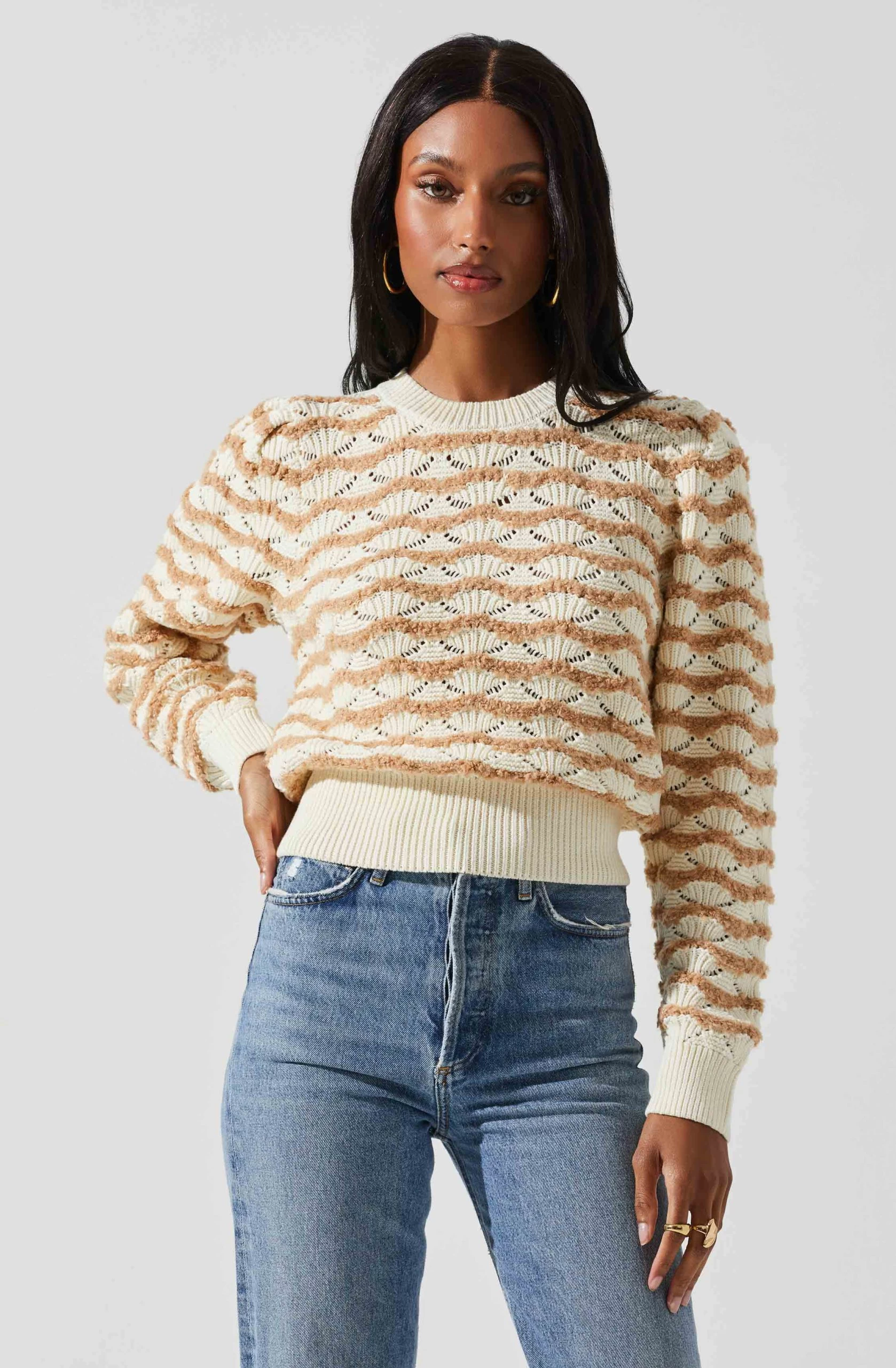 Jaylani Chevron Stripe Pointelle Sweater - Image 9