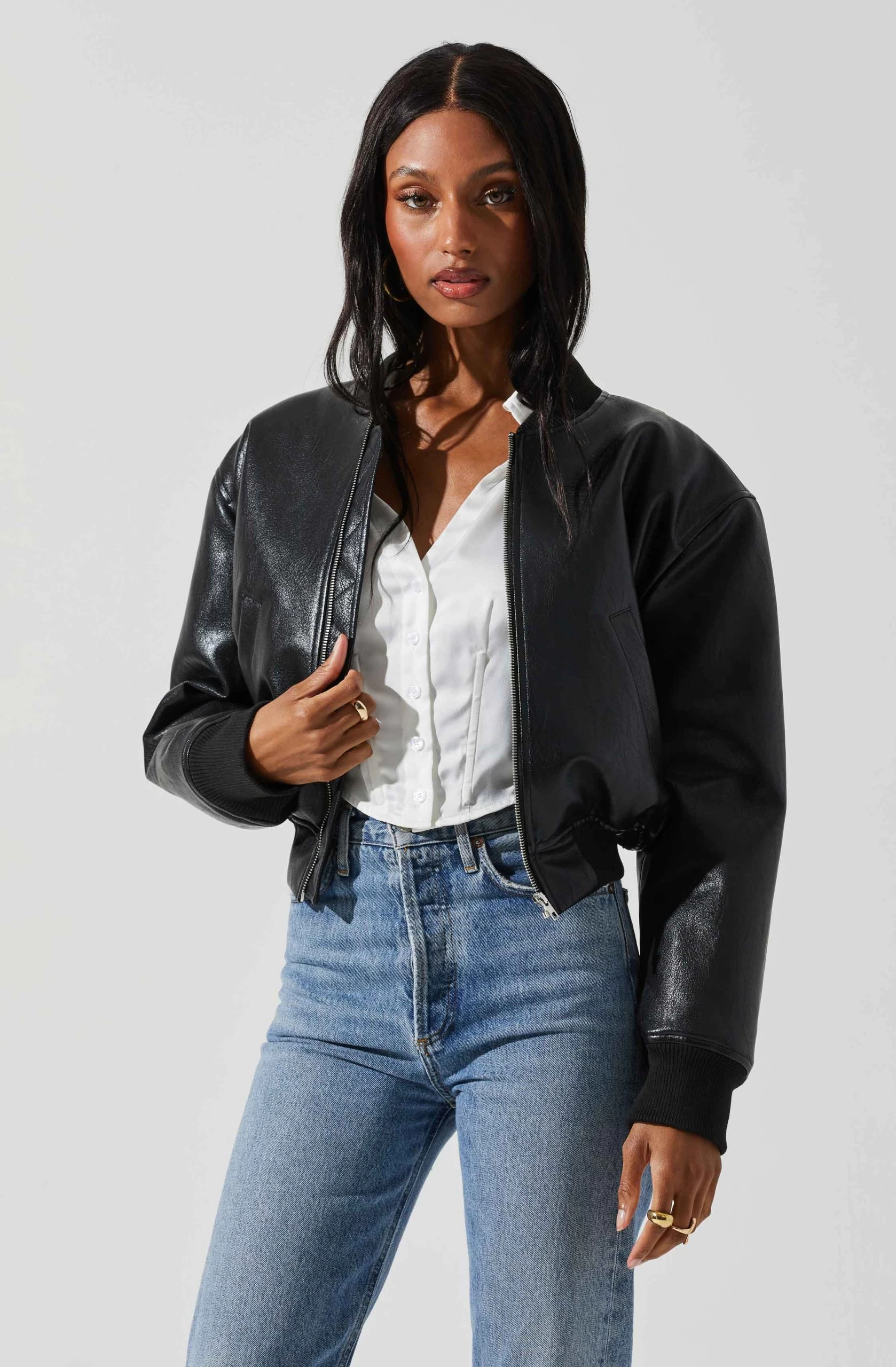 Avianna Faux Leather Bomber Jacket - Image 3
