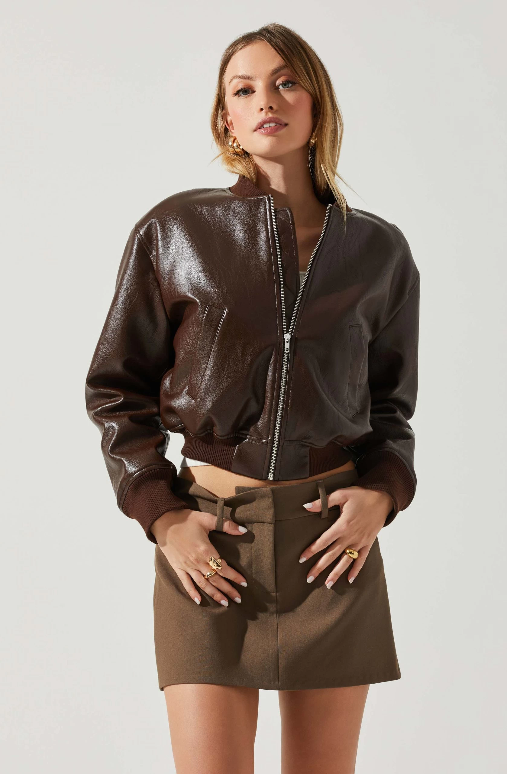 Avianna Faux Leather Bomber Jacket - Image 9