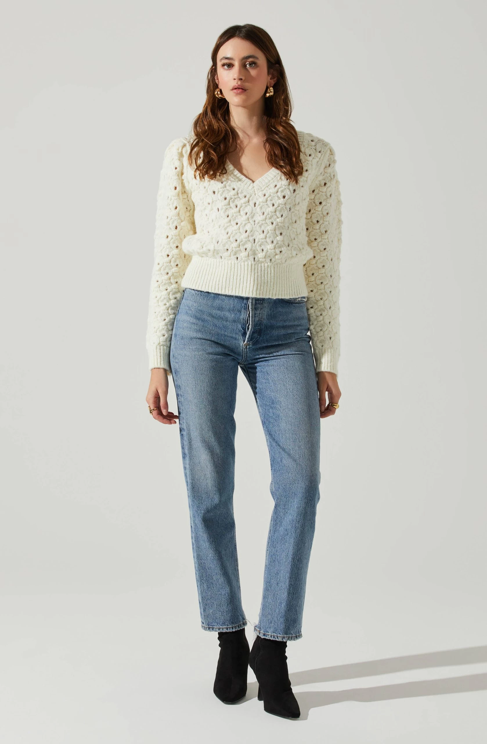 Bianca V Neck Pointelle Sweater - Image 2
