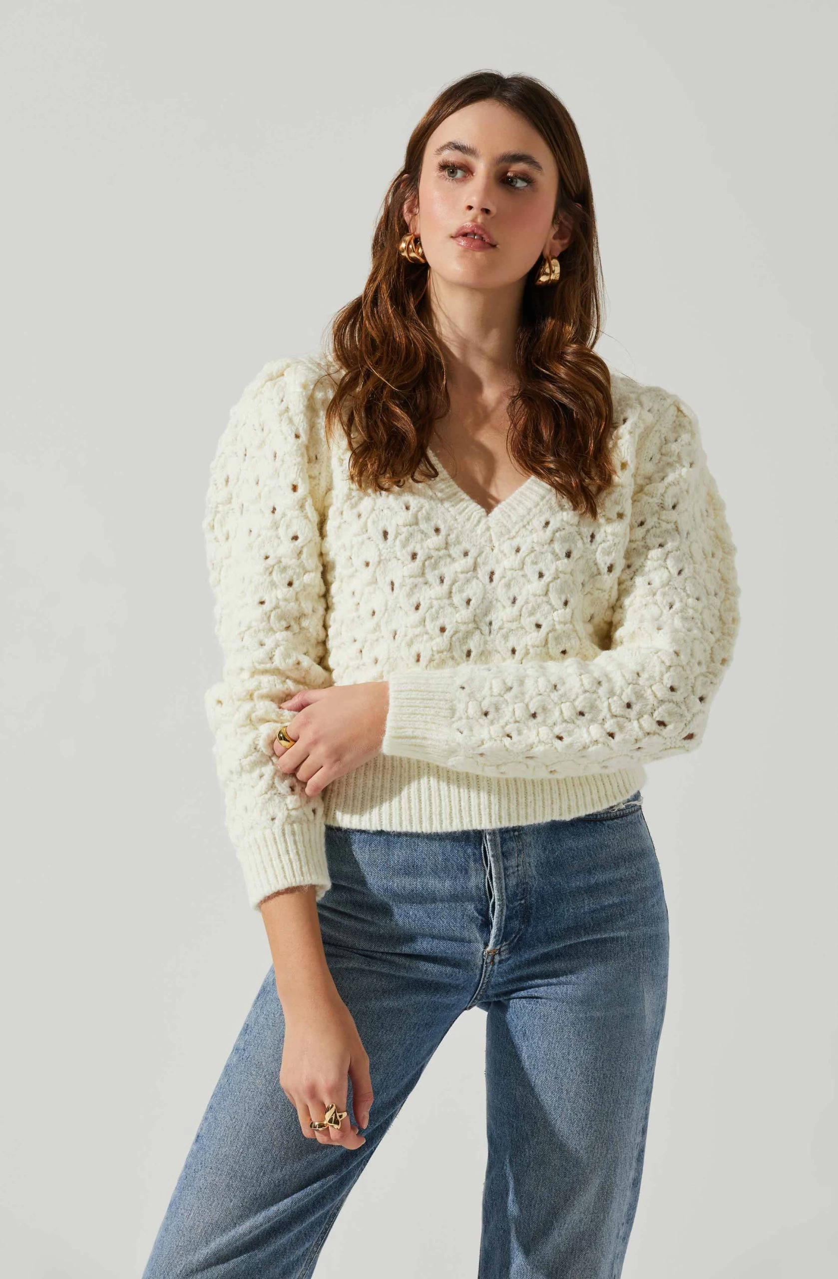 Bianca V Neck Pointelle Sweater - Image 3