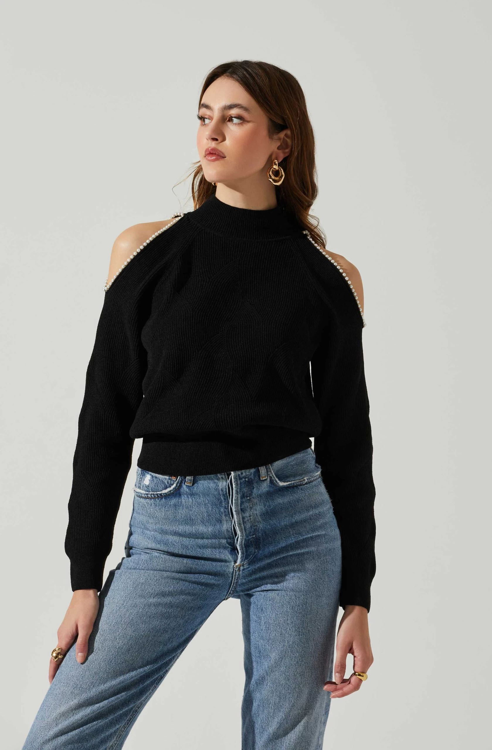 Tori Pearl Embellished Cold Shoulder Sweater - Image 3