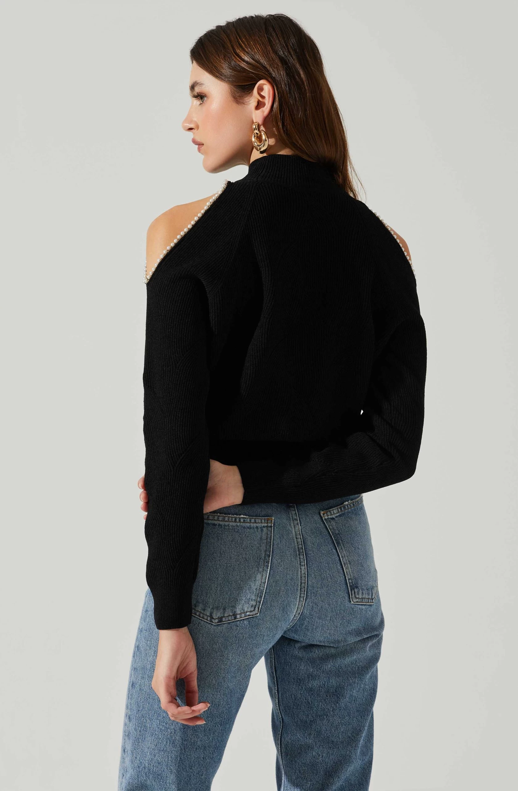Tori Pearl Embellished Cold Shoulder Sweater - Image 6