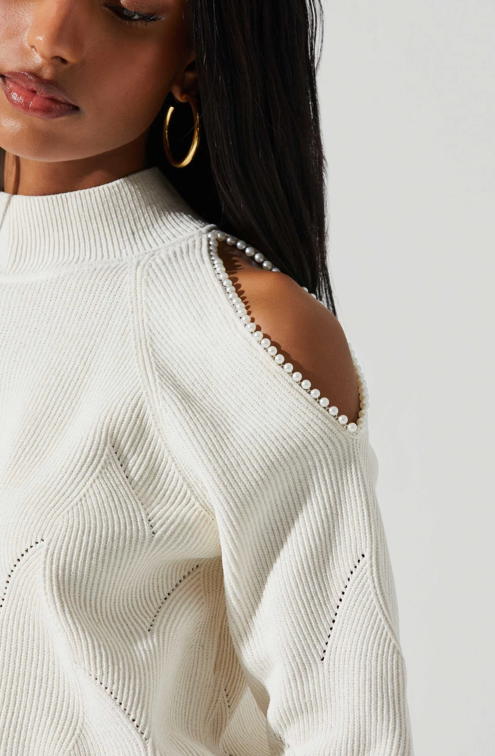 Tori Pearl Embellished Cold Shoulder Sweater - Image 8