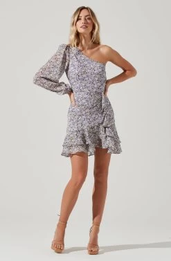 Cara Floral One Sleeve Ruffle Mini Dress