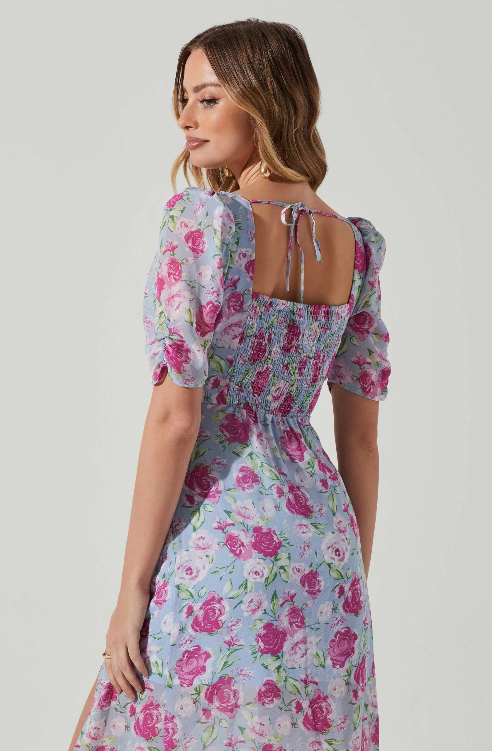Floral Front Slit Milkmaid Midi Dress - Image 5