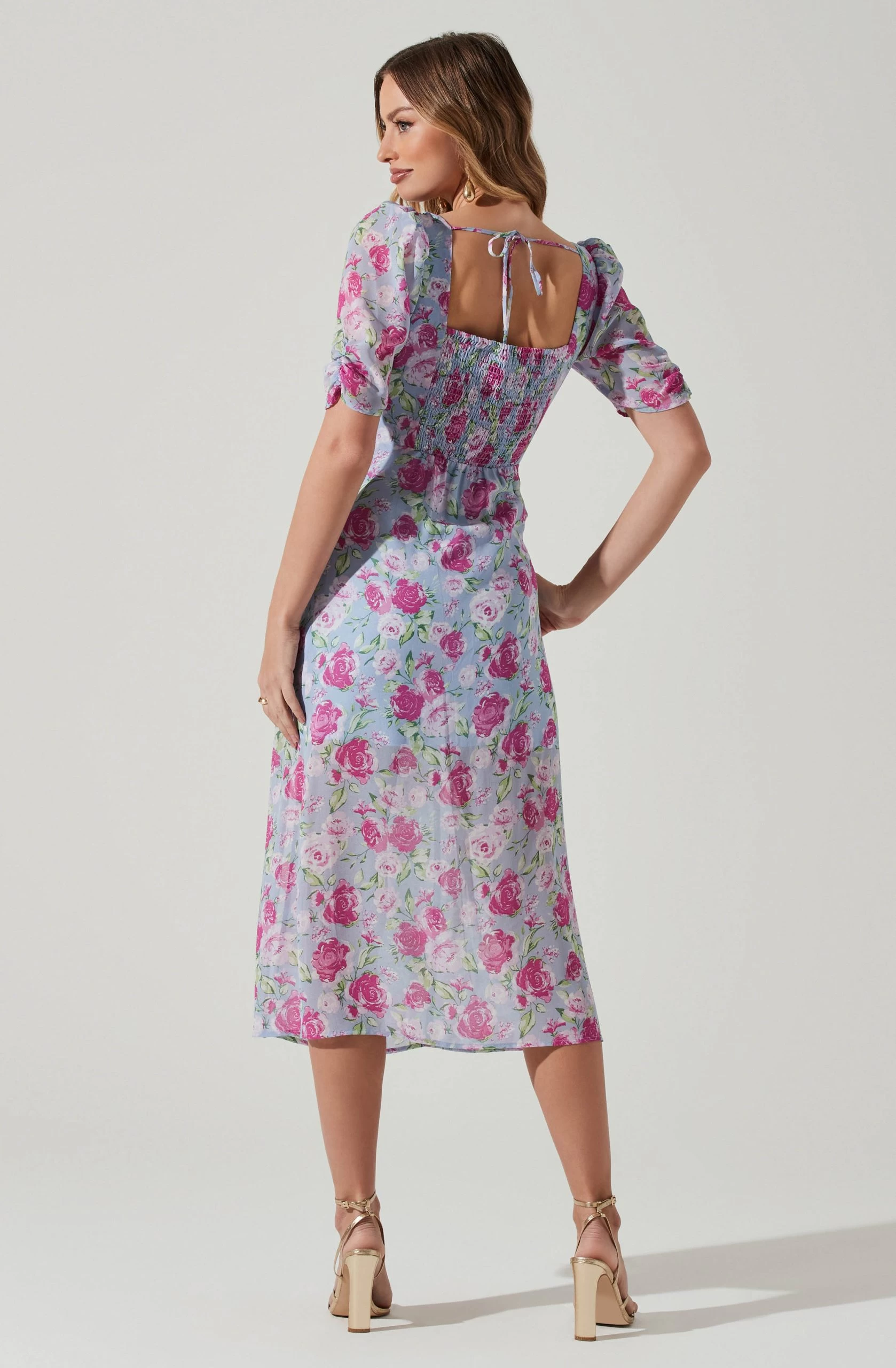 Floral Front Slit Milkmaid Midi Dress - Image 6