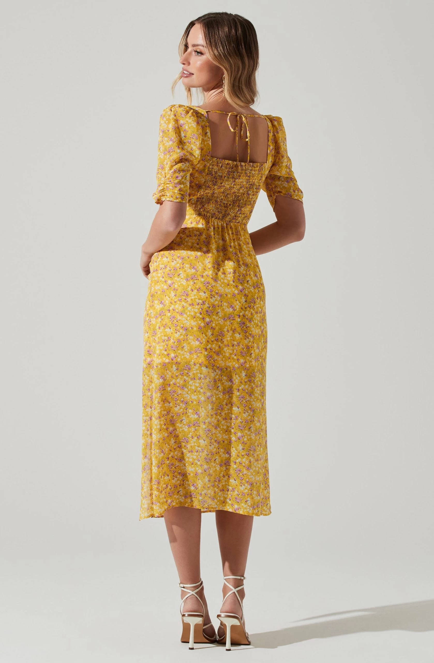 Floral Front Slit Milkmaid Midi Dress - Image 12