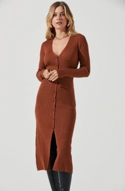 Button Front Sweater Midi Dress