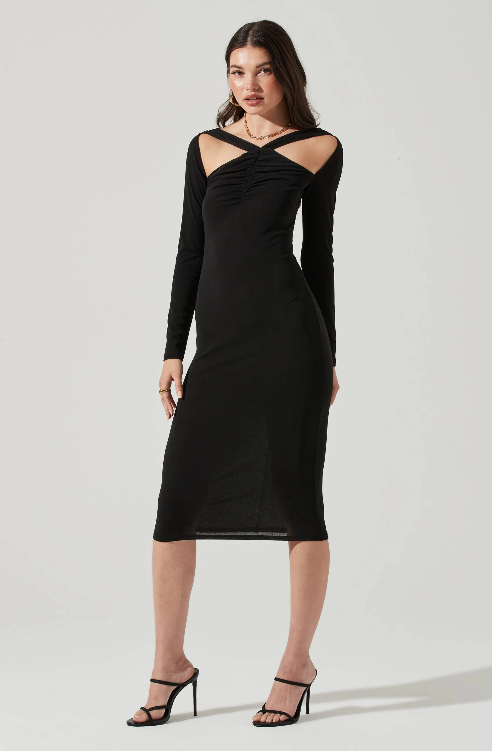 Long Sleeve Cinched Bust Cutout Midi Dress - Image 7