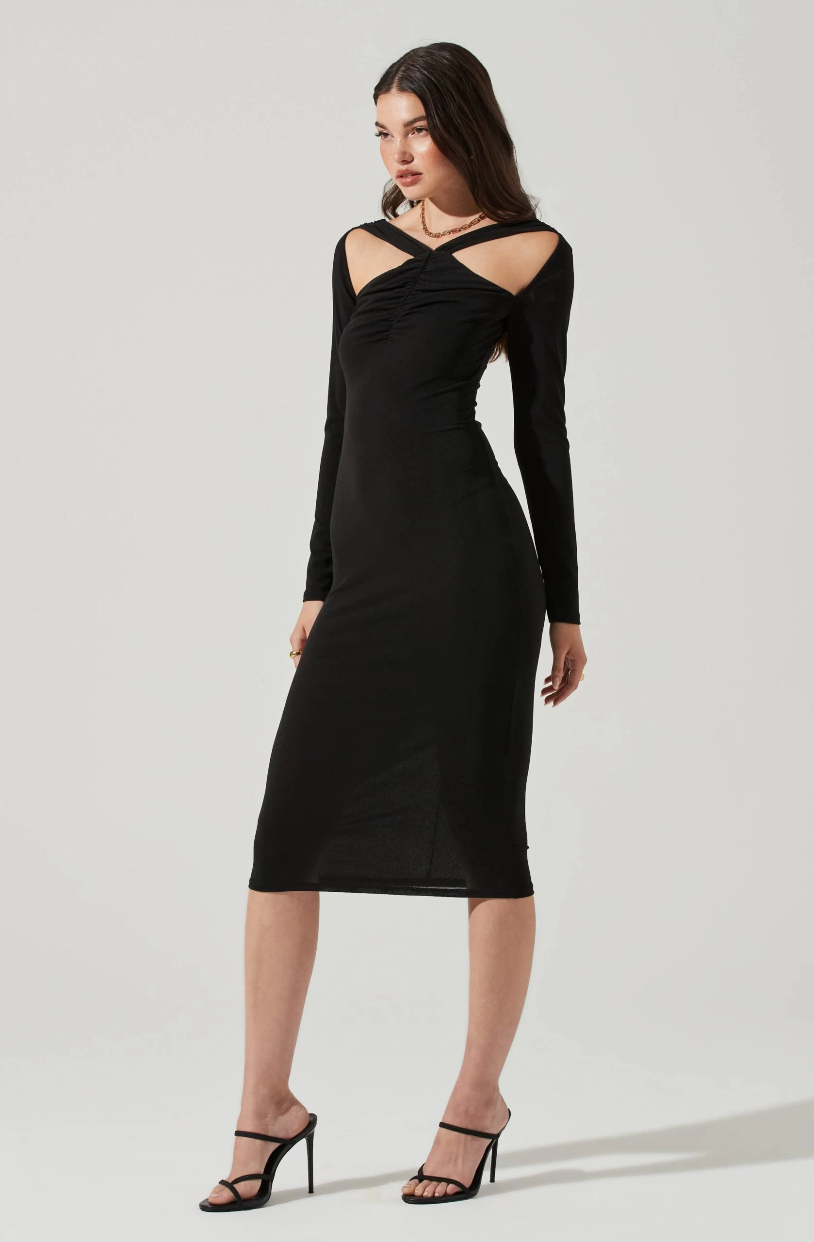Long Sleeve Cinched Bust Cutout Midi Dress - Image 11