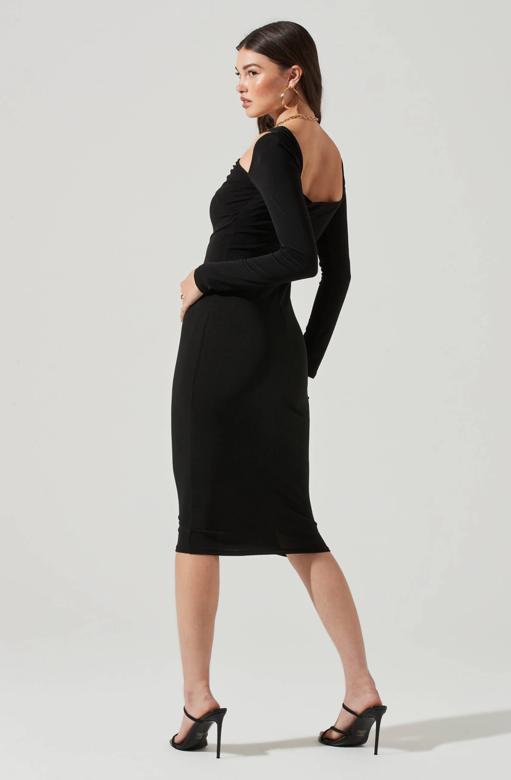 Long Sleeve Cinched Bust Cutout Midi Dress - Image 12