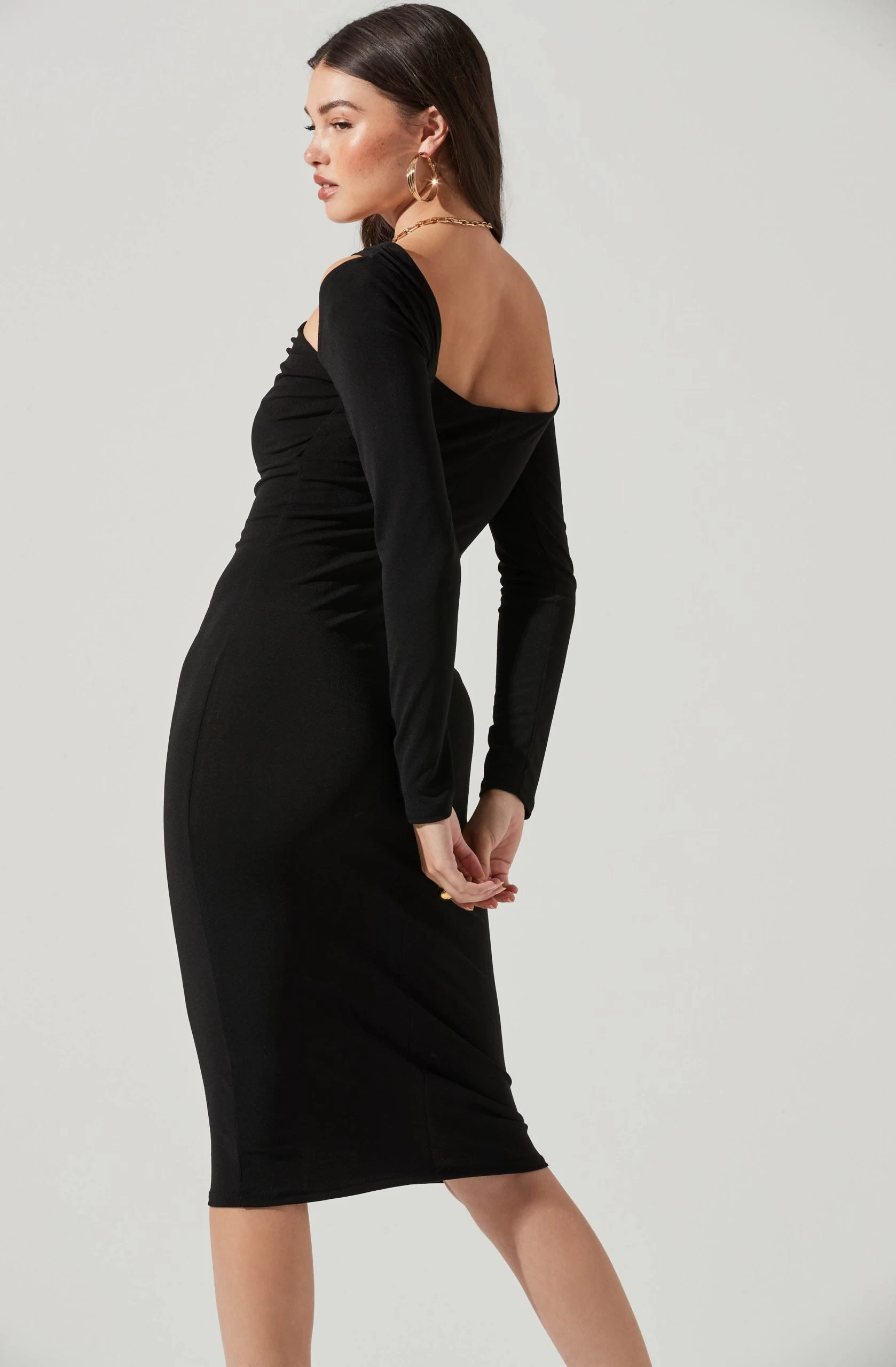 Long Sleeve Cinched Bust Cutout Midi Dress - Image 10