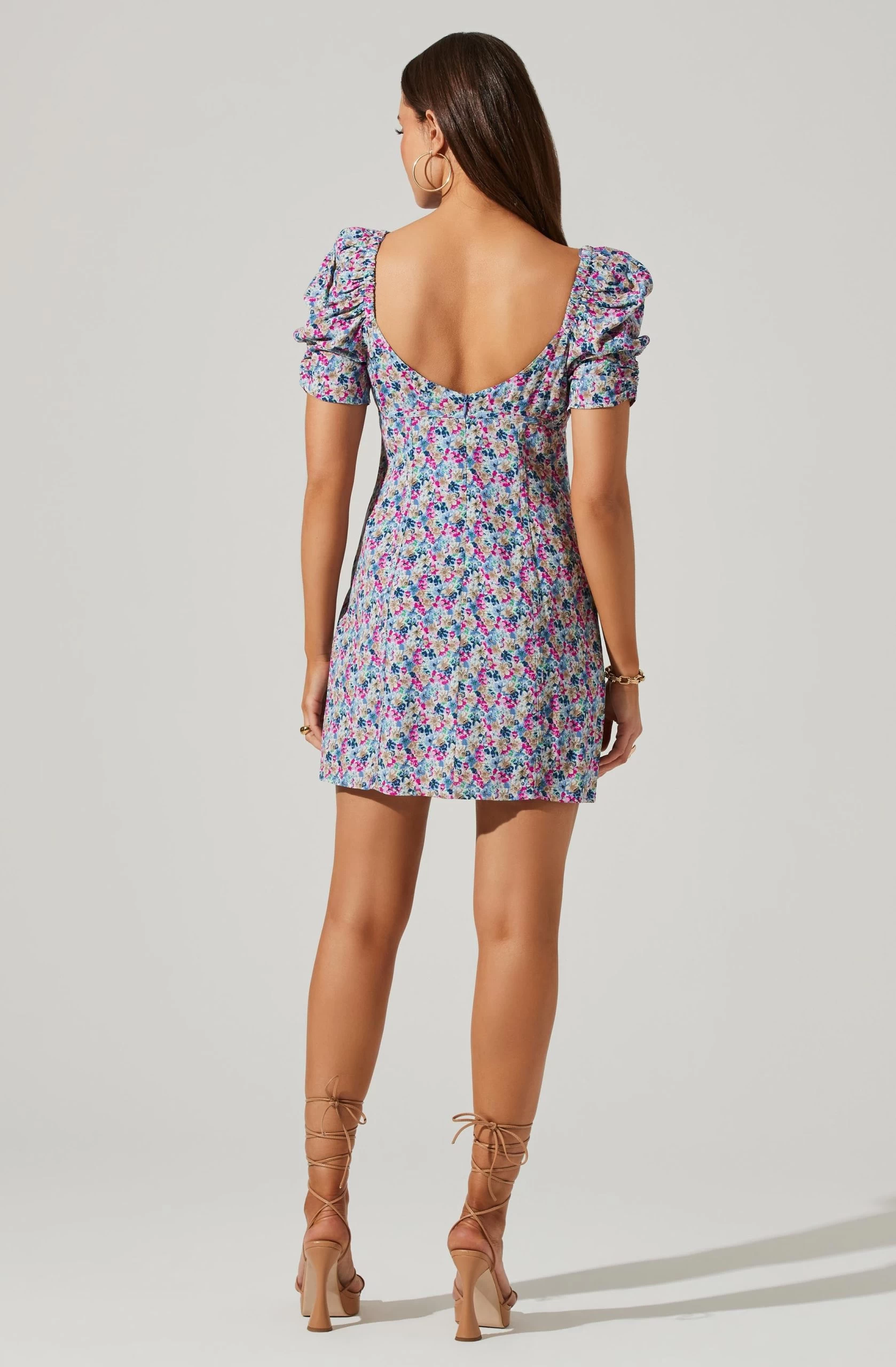 Floral Square Neck Puff Sleeve Mini Dress - Image 4