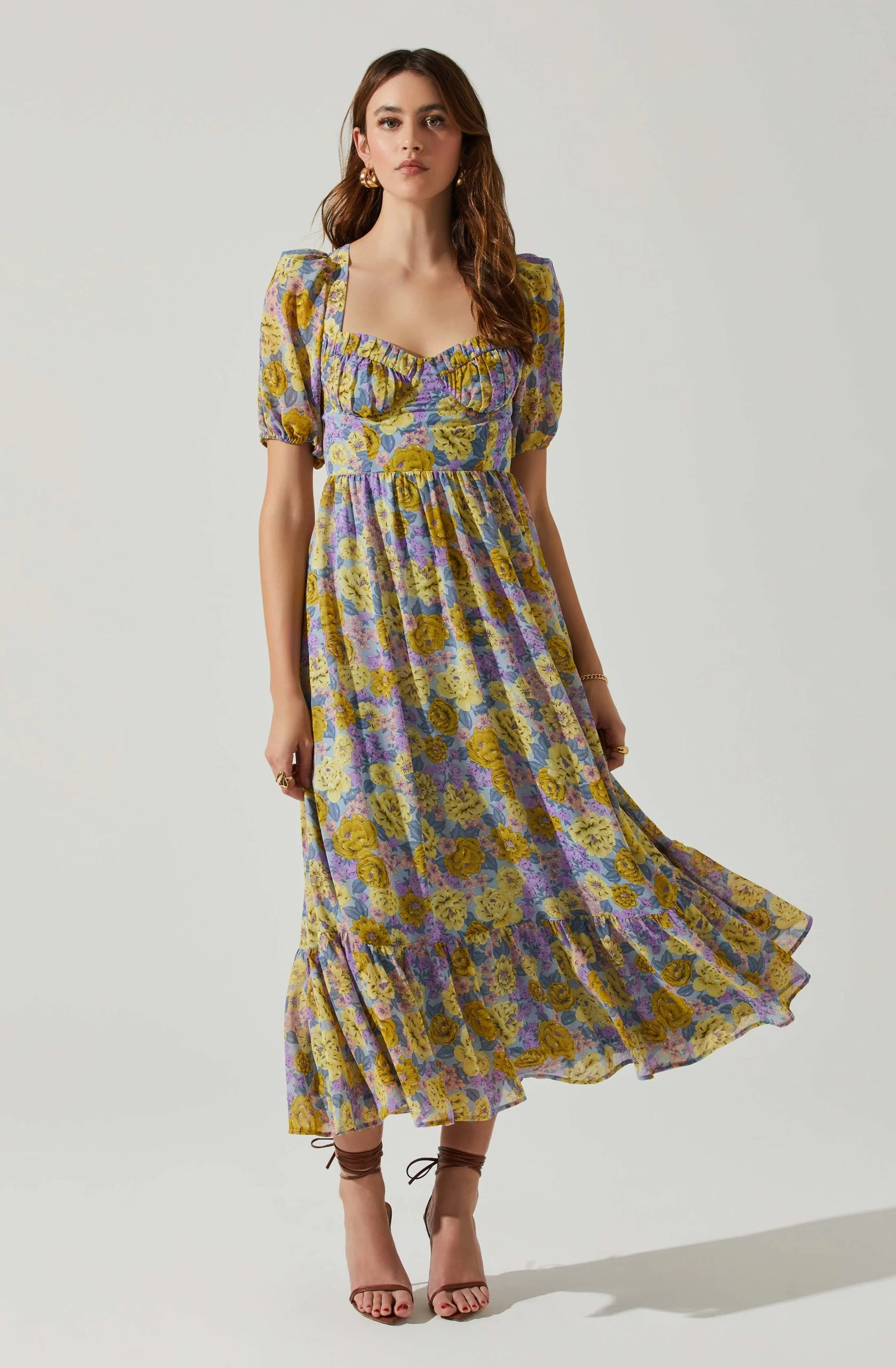 Floral Sweetheart Neck Midi Dress - Image 3