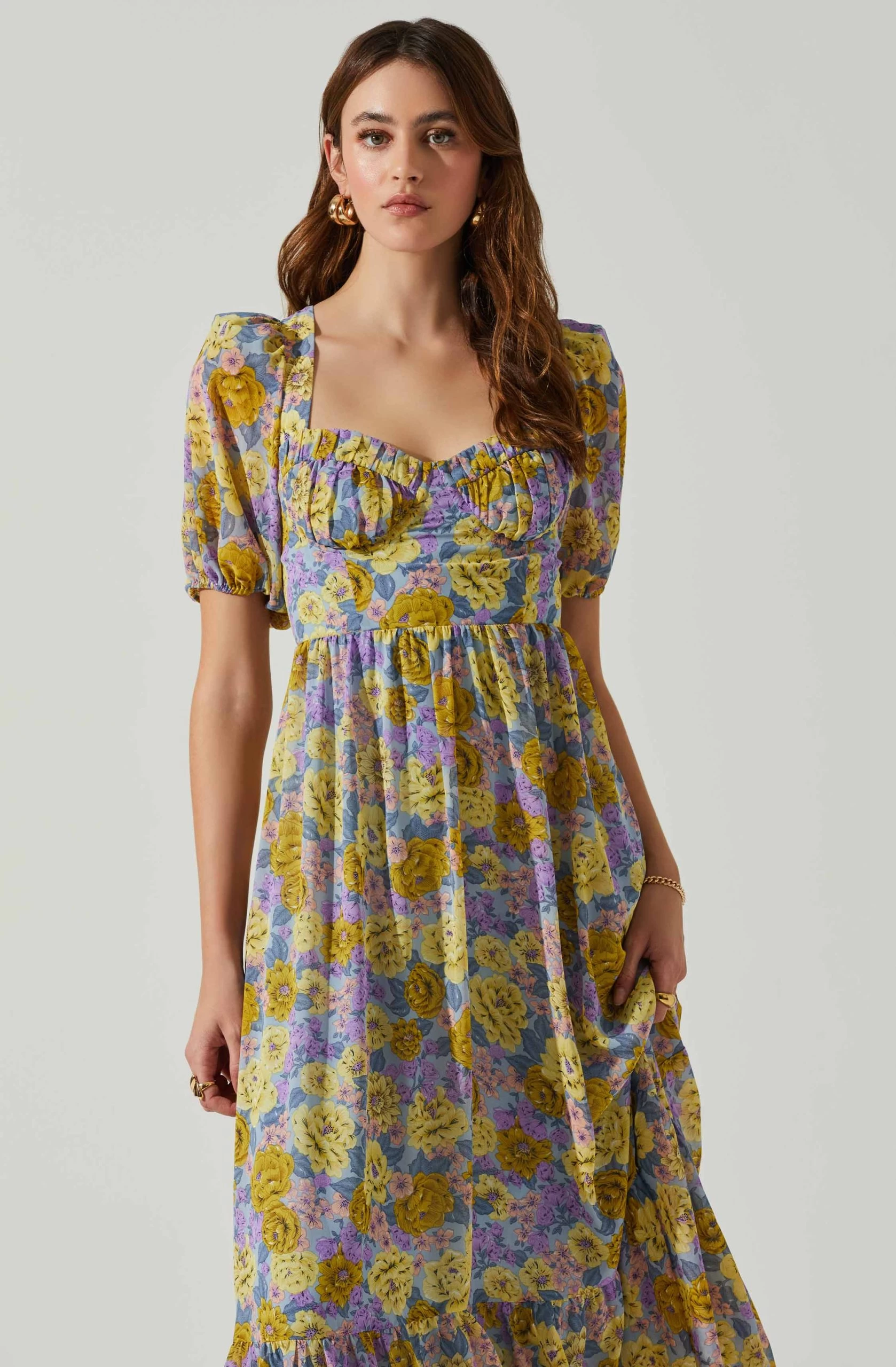 Floral Sweetheart Neck Midi Dress - Image 4