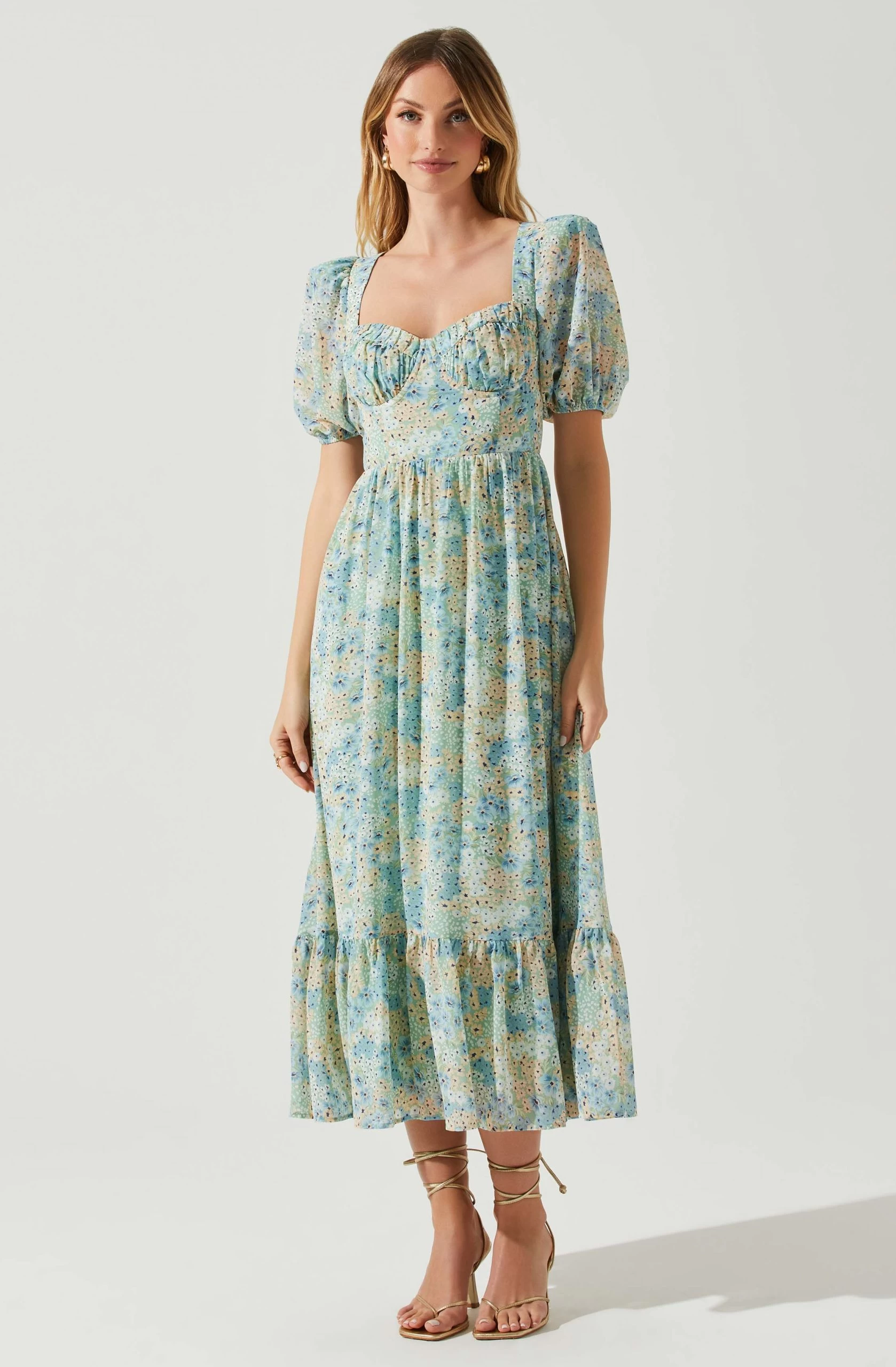 Floral Sweetheart Neck Midi Dress - Image 7