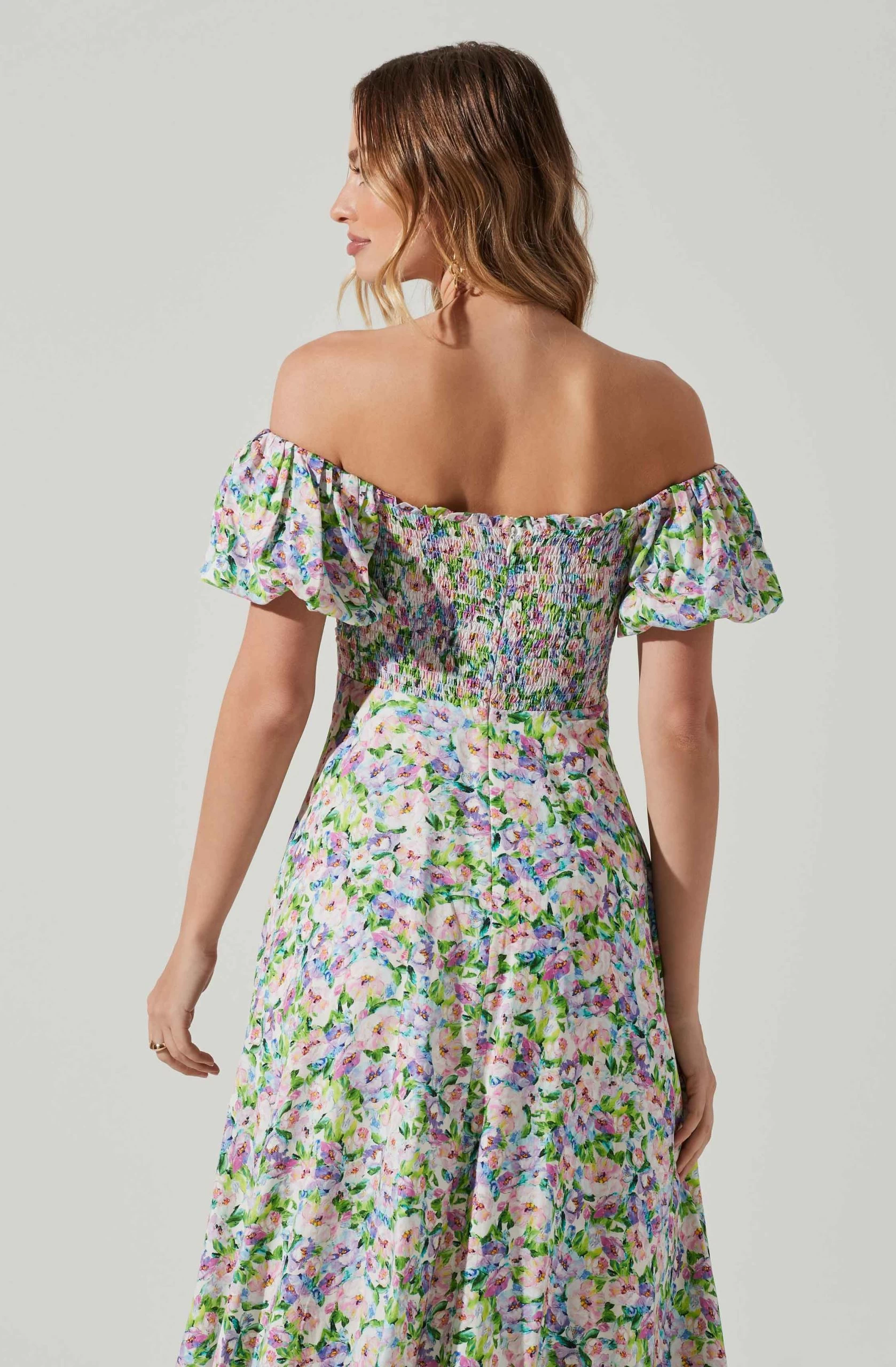 Off Shoulder Puff Sleeve Midi Dress - Image 5