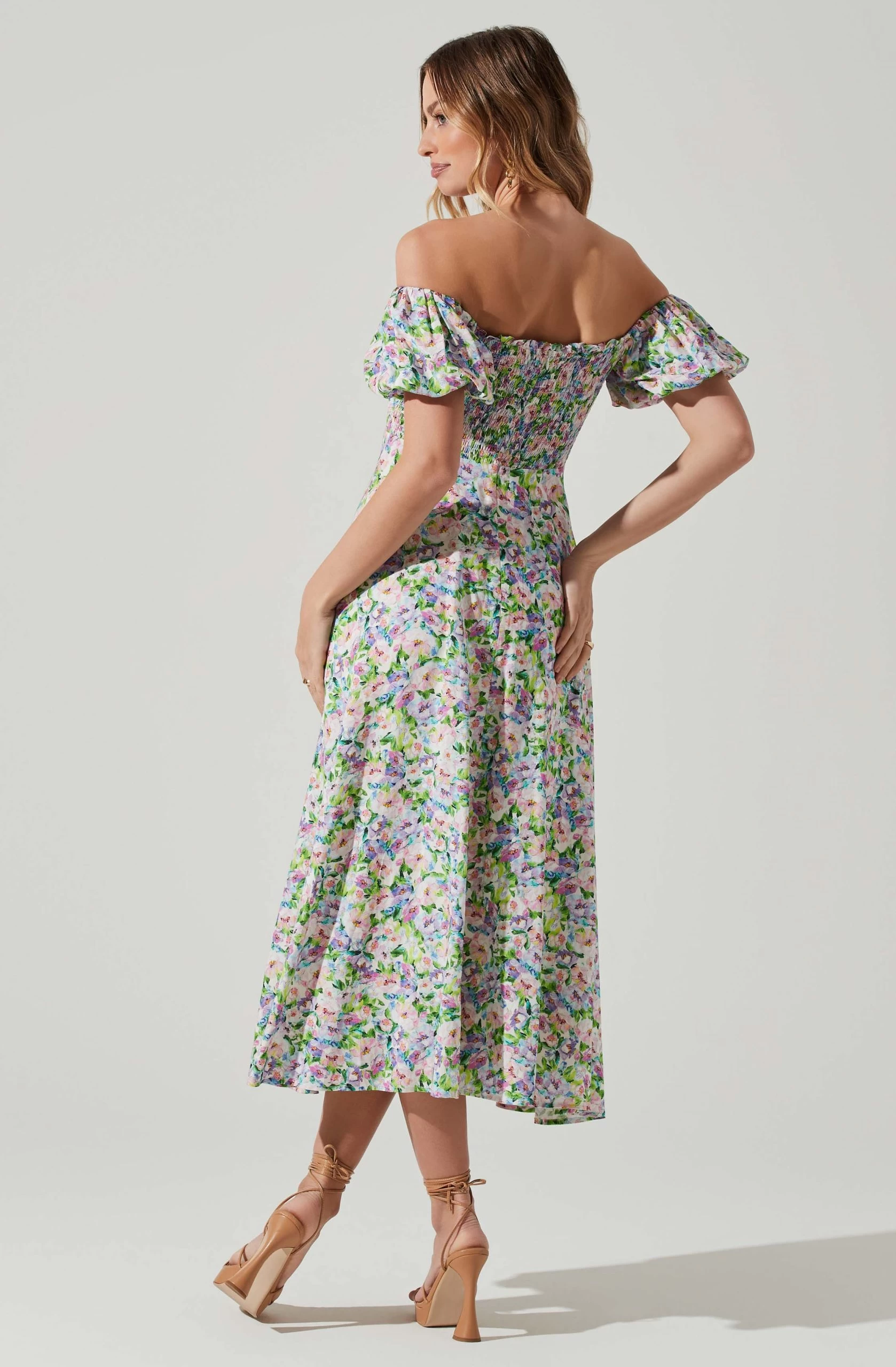 Off Shoulder Puff Sleeve Midi Dress - Image 6