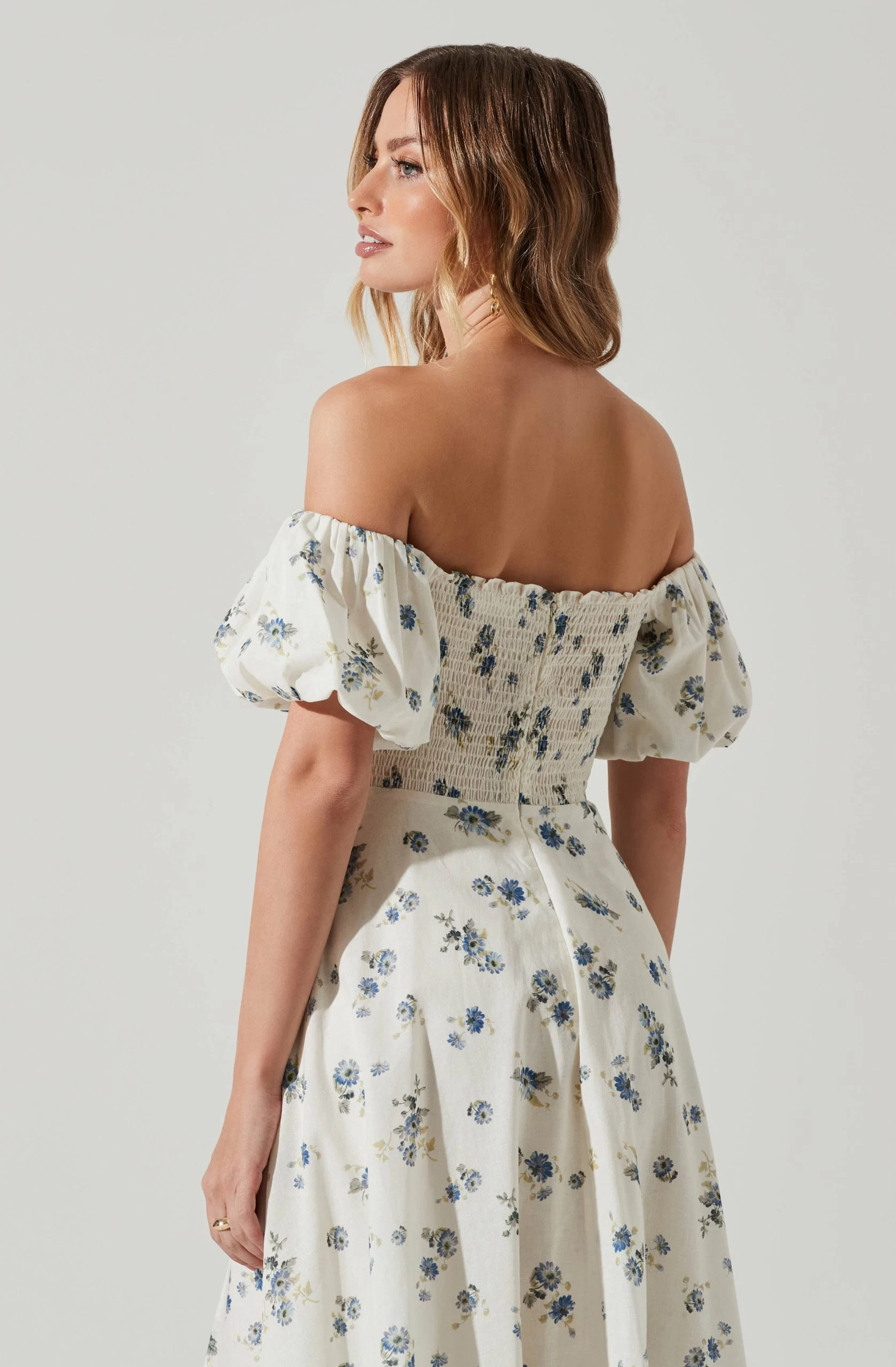 Off Shoulder Puff Sleeve Midi Dress - Image 10