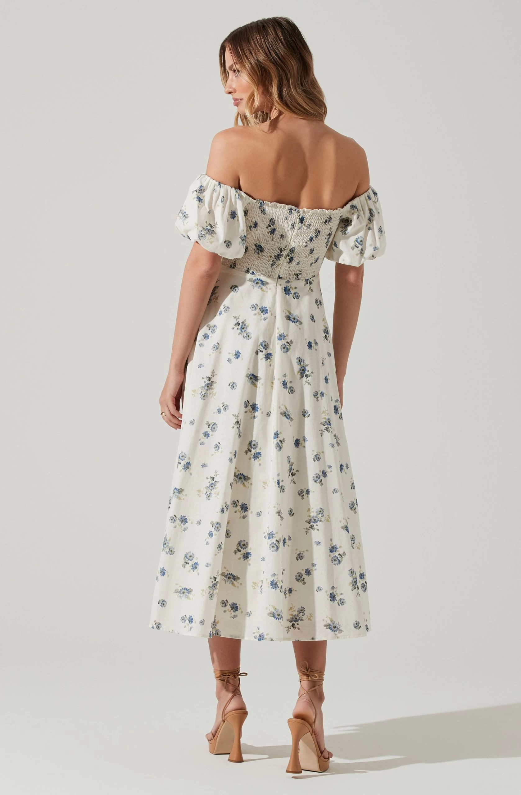 Off Shoulder Puff Sleeve Midi Dress - Image 11