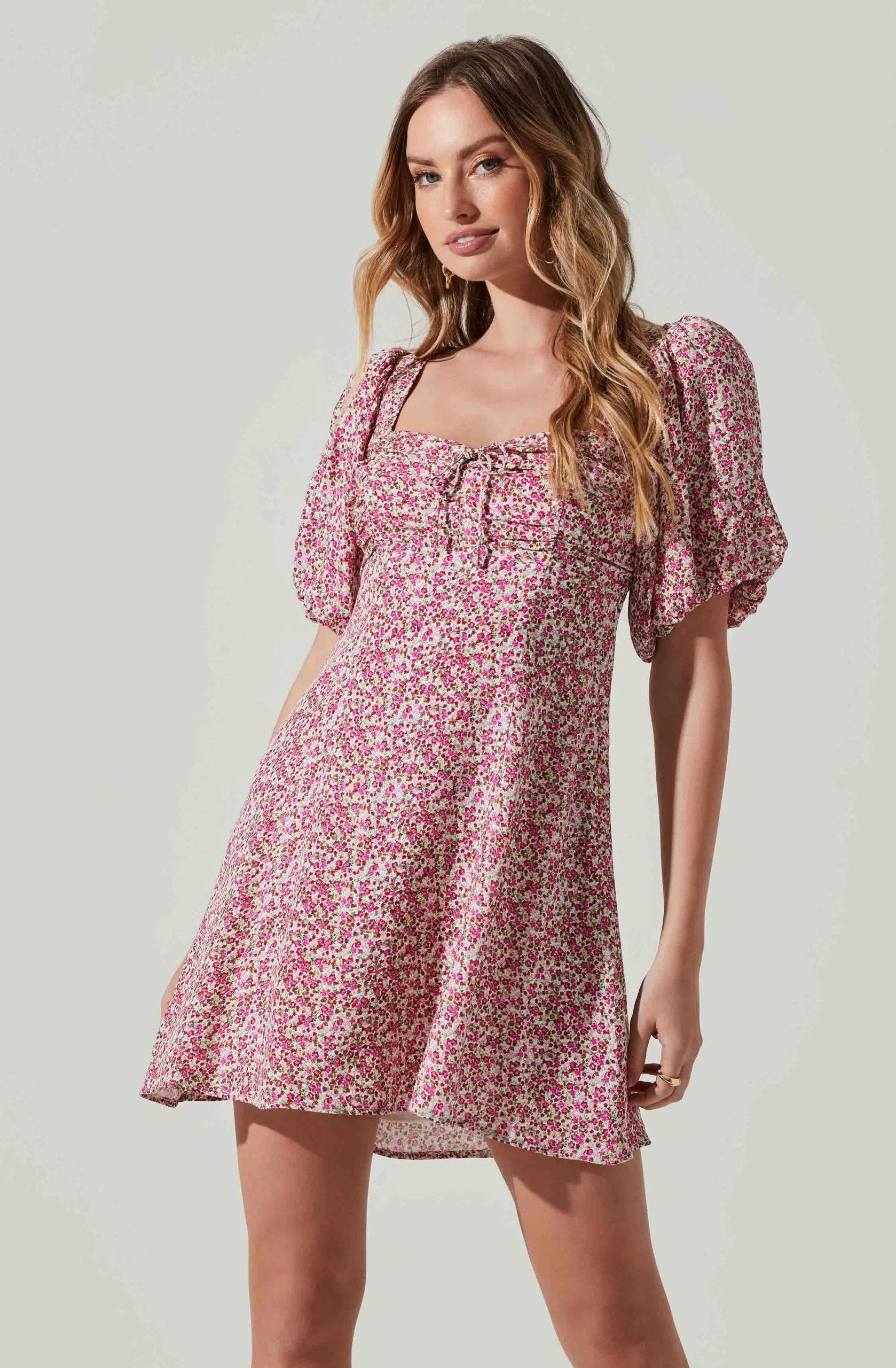Floral Puff Sleeve Mini Dress - Image 2