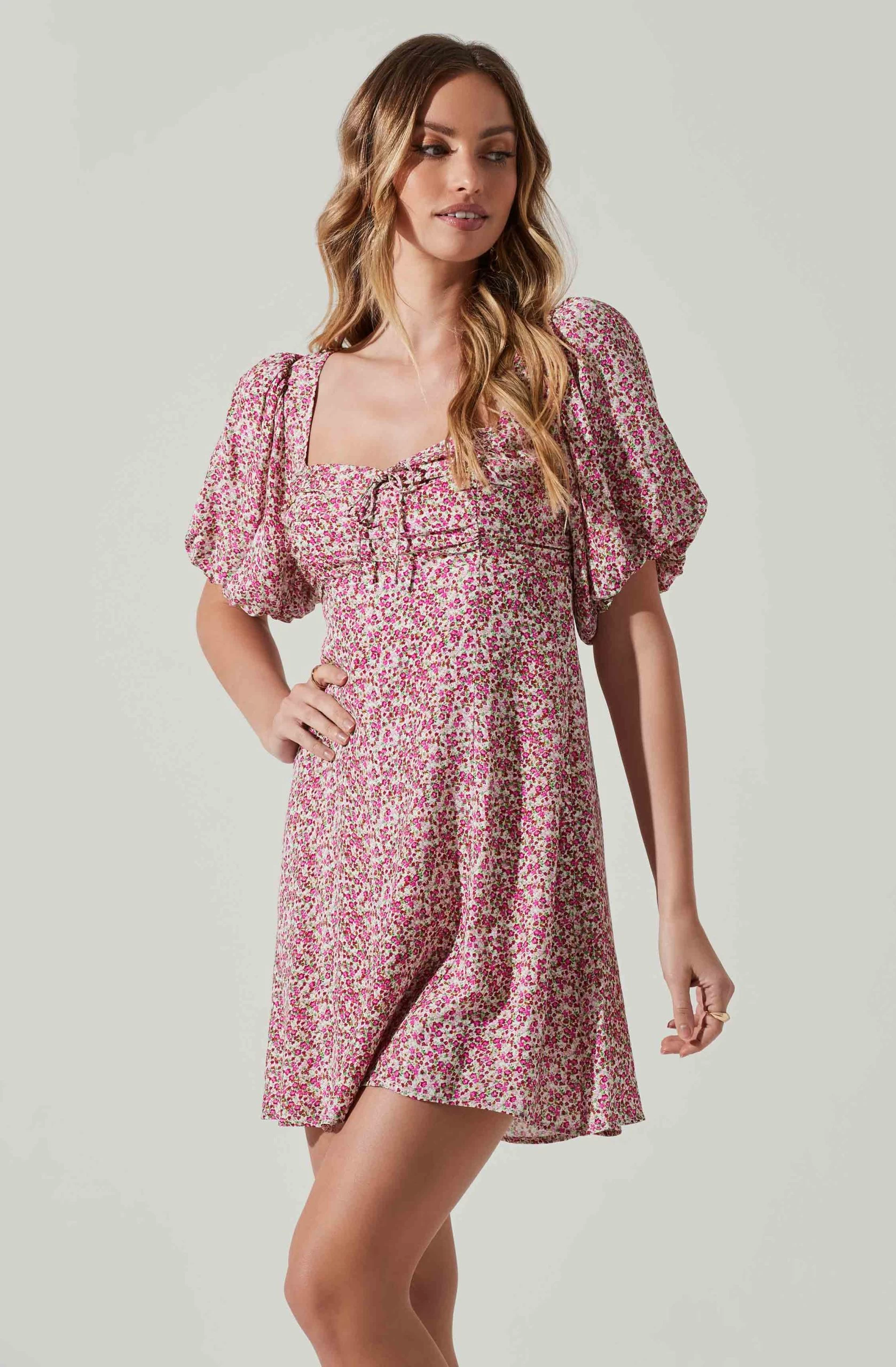 Floral Puff Sleeve Mini Dress - Image 4