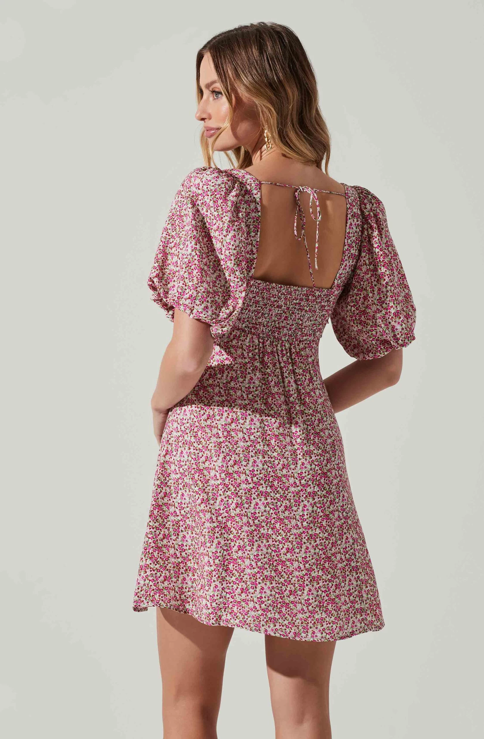 Floral Puff Sleeve Mini Dress - Image 5