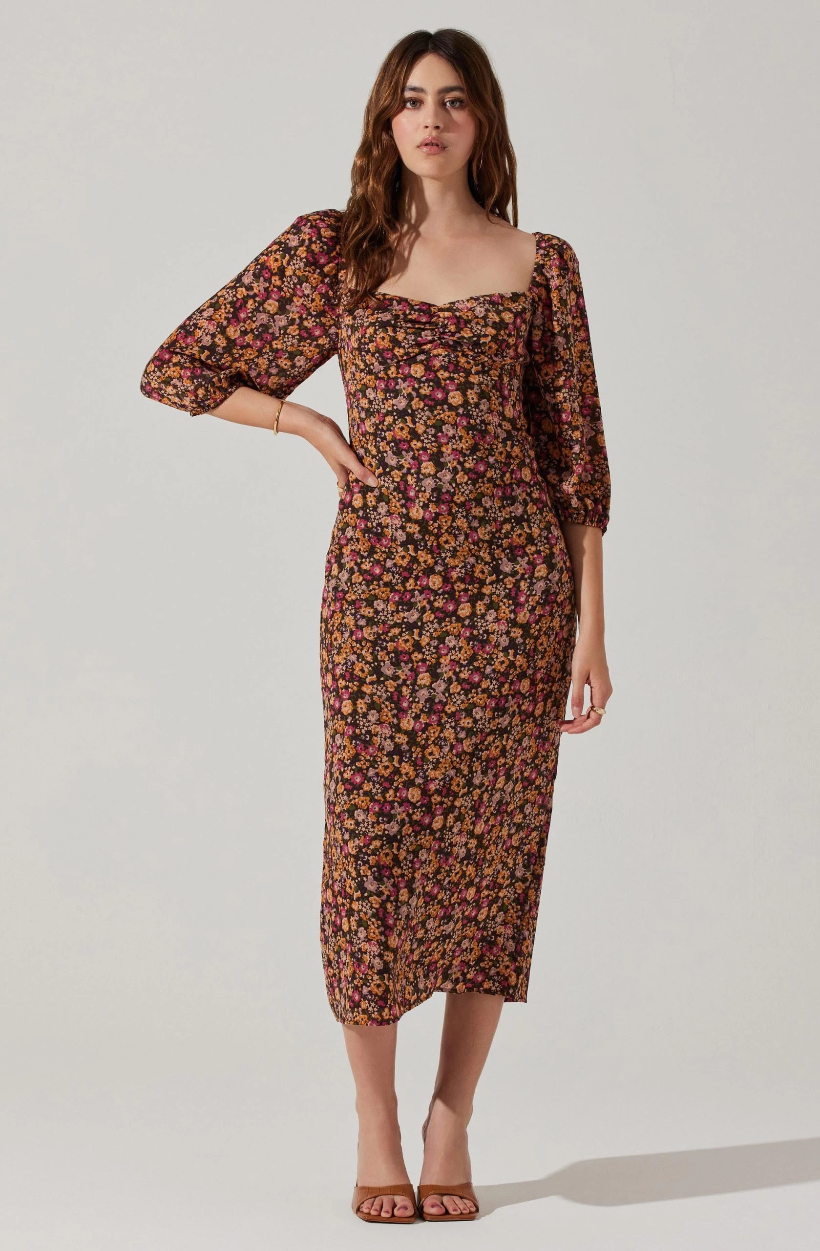 Sweetheart Neck Floral Midi Dress