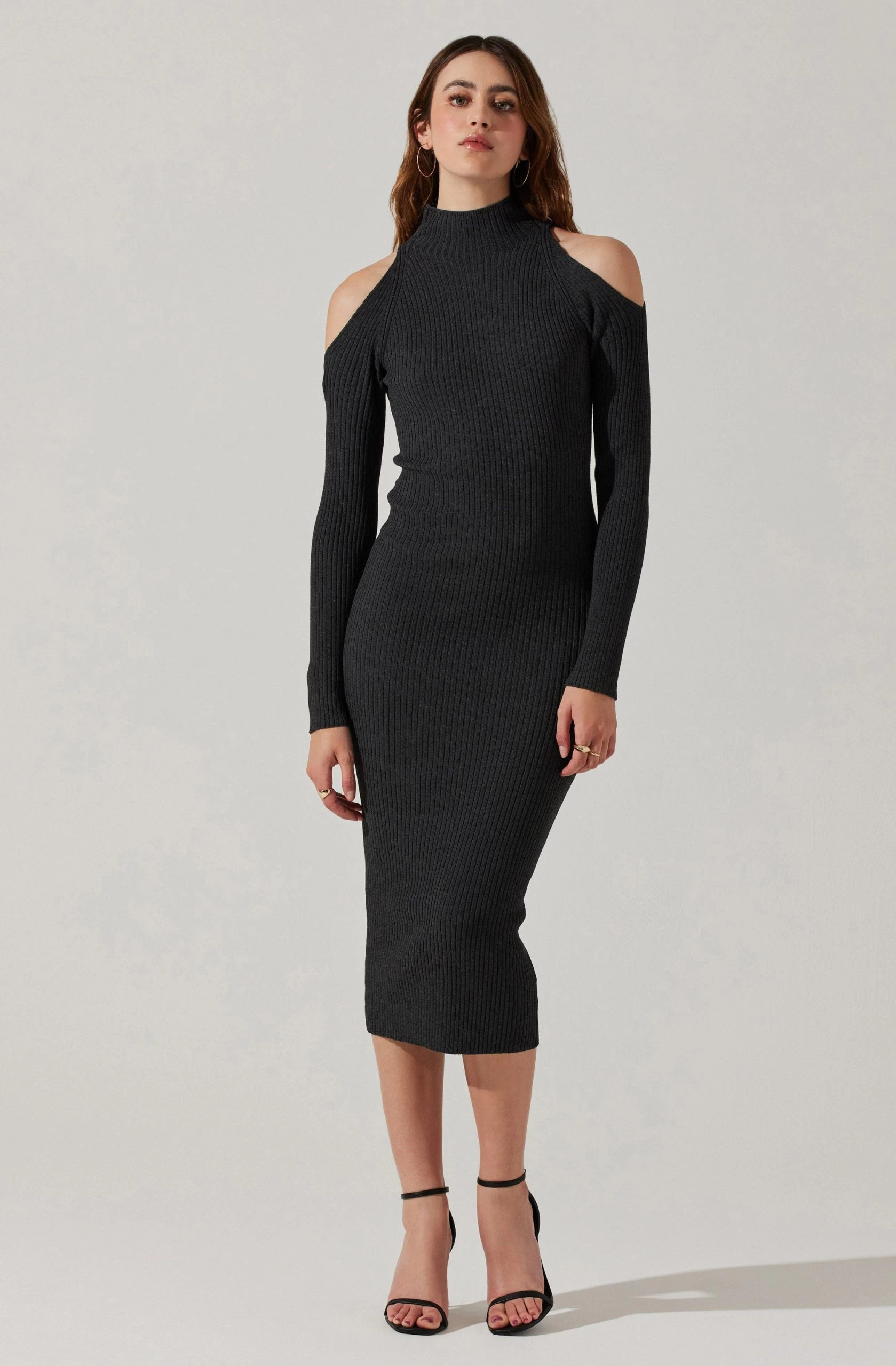 Cold Shoulder Mock Neck Midi Sweater Dress - Image 3